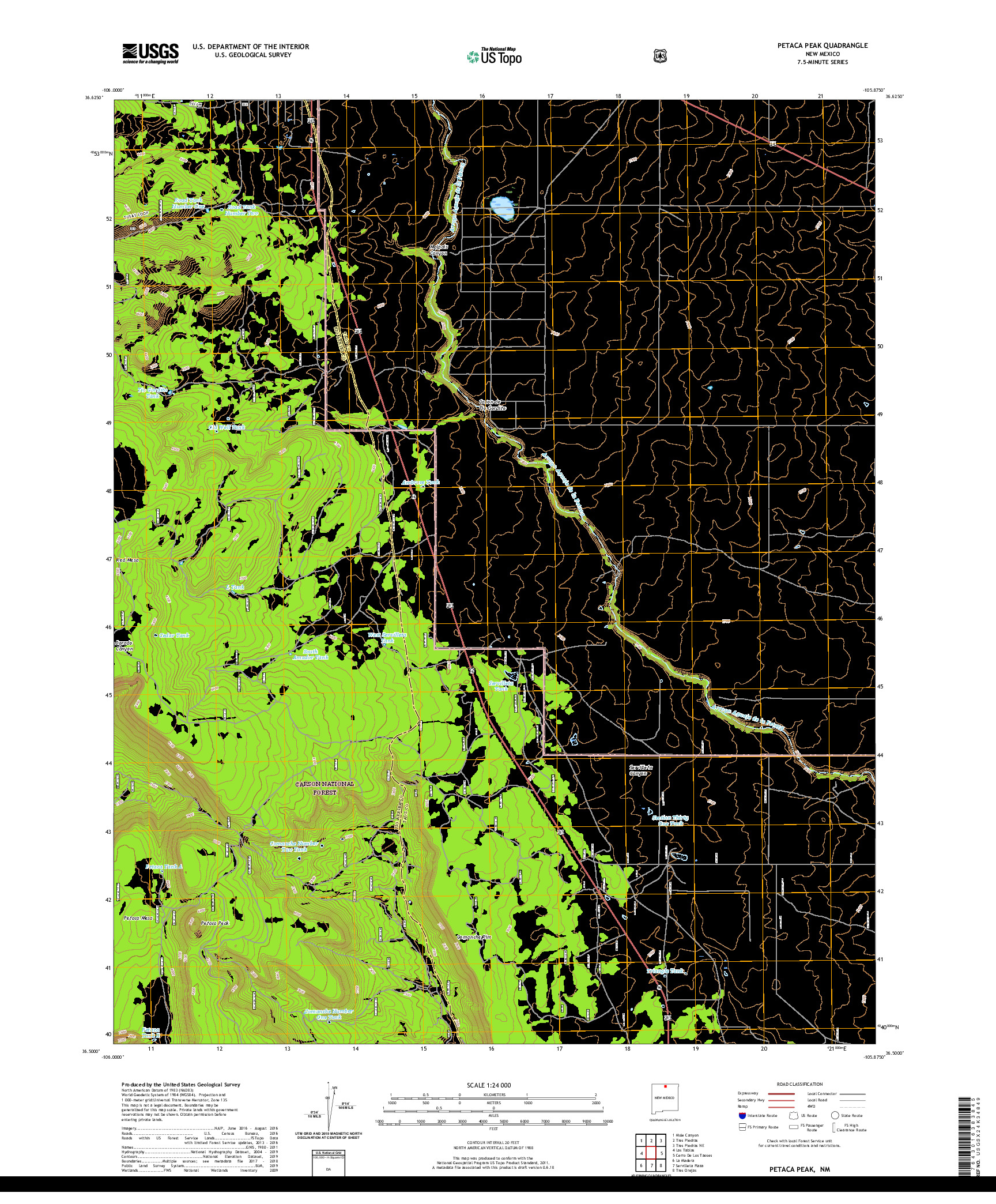 USGS US TOPO 7.5-MINUTE MAP FOR PETACA PEAK, NM 2020