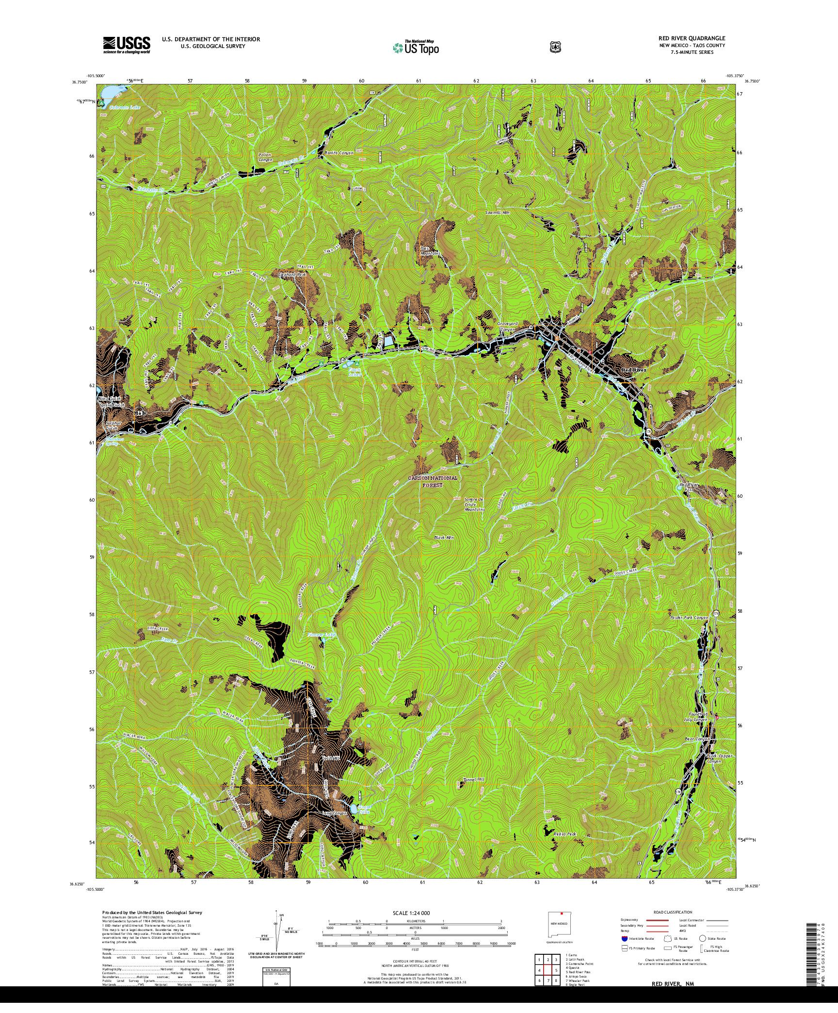 USGS US TOPO 7.5-MINUTE MAP FOR RED RIVER, NM 2020