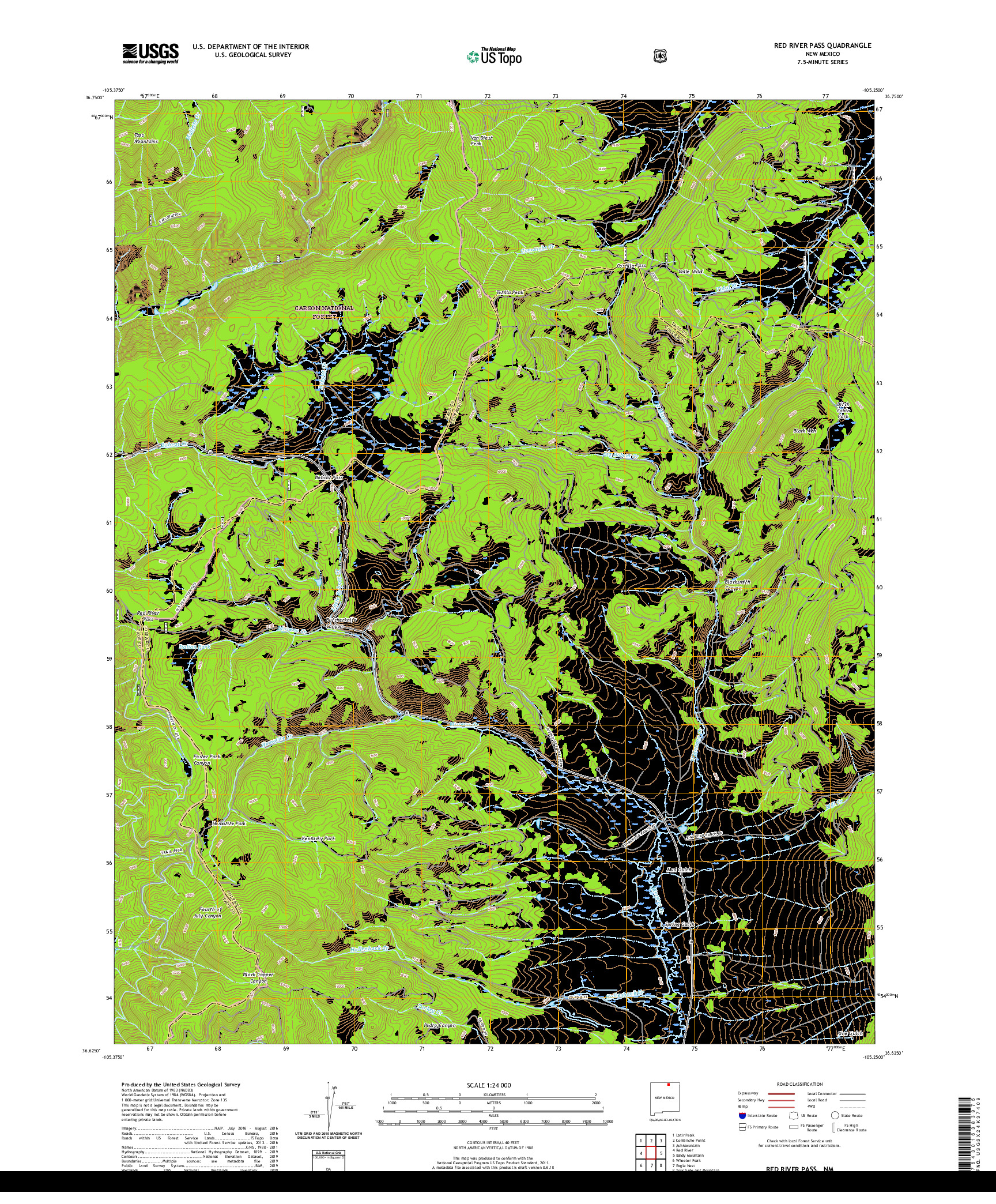 USGS US TOPO 7.5-MINUTE MAP FOR RED RIVER PASS, NM 2020