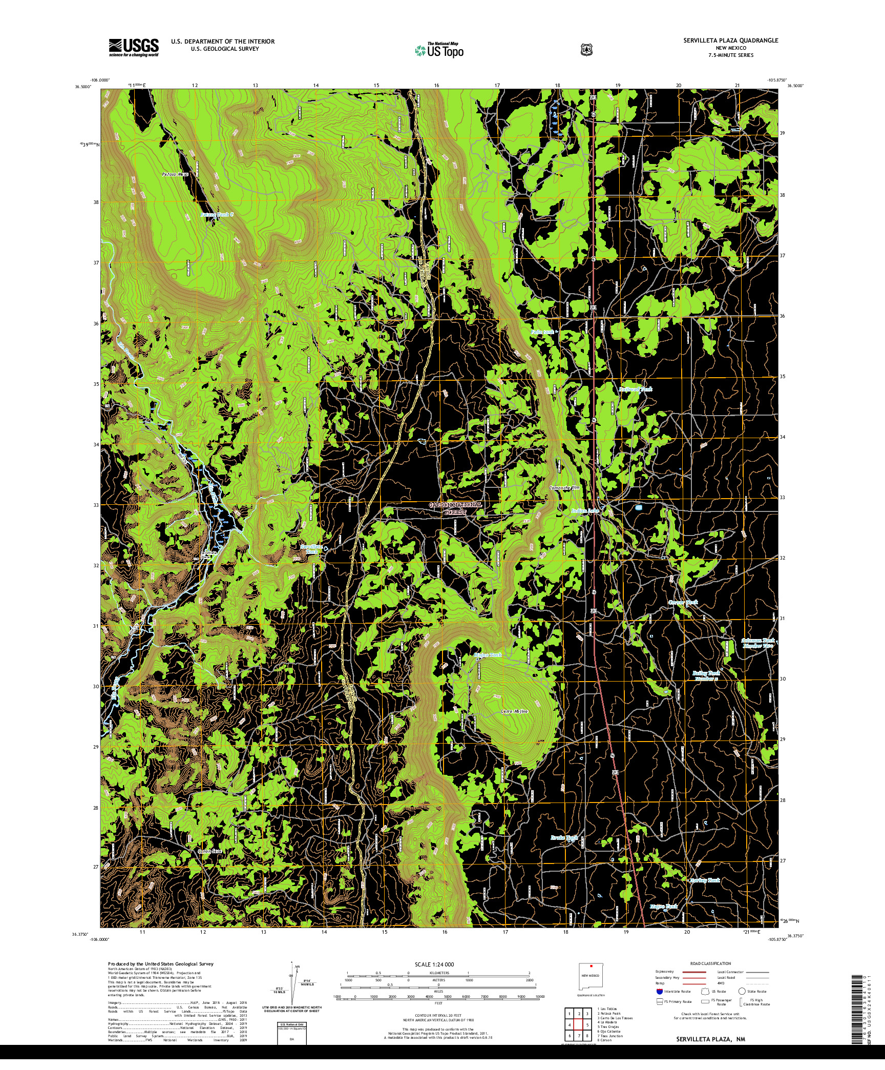 USGS US TOPO 7.5-MINUTE MAP FOR SERVILLETA PLAZA, NM 2020