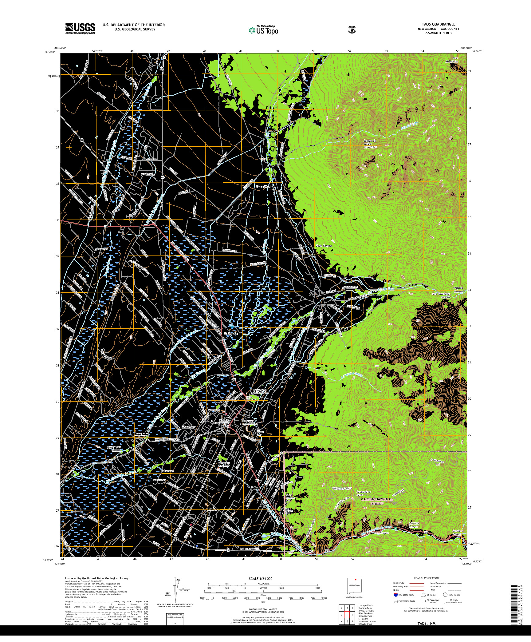 USGS US TOPO 7.5-MINUTE MAP FOR TAOS, NM 2020