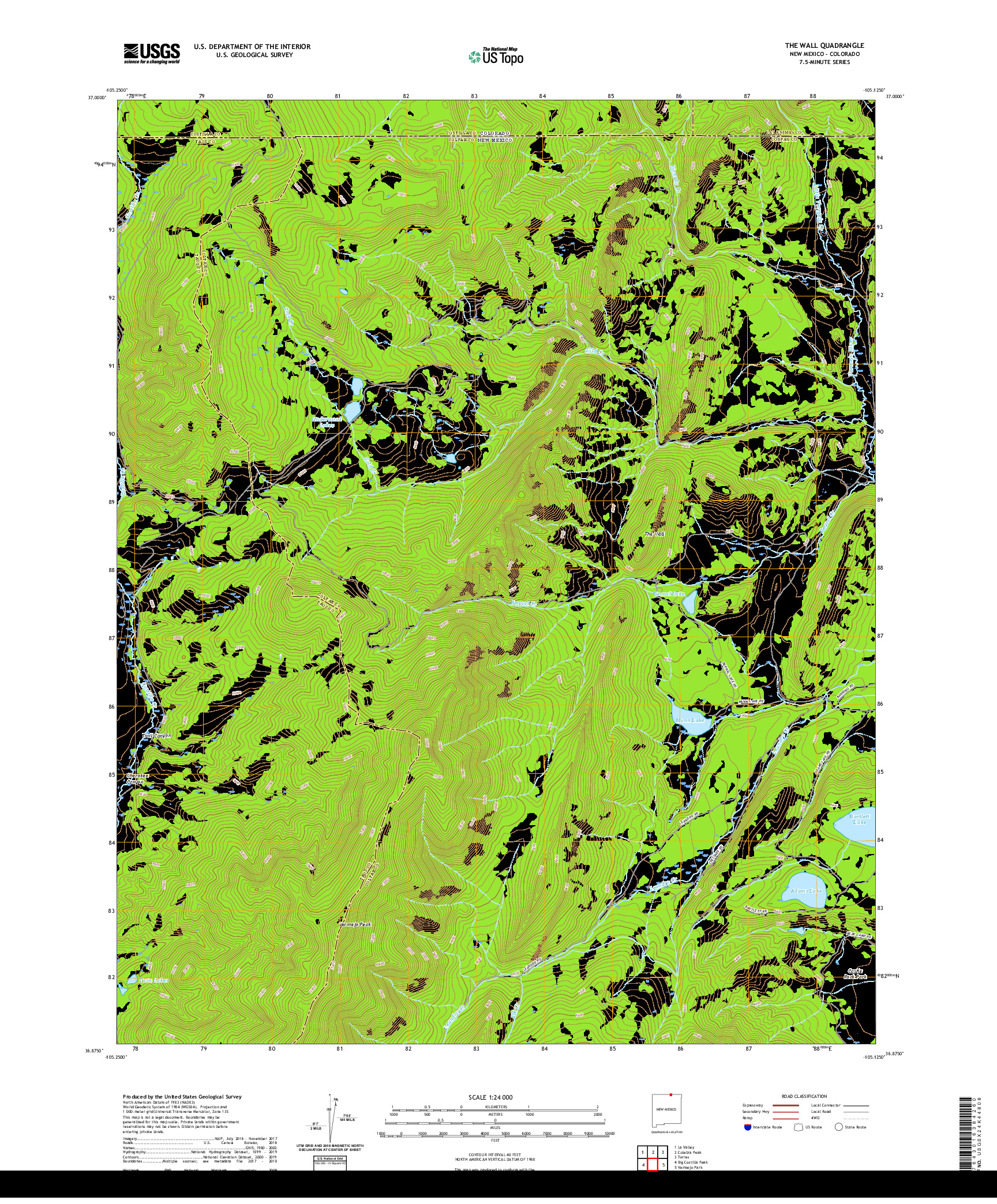 USGS US TOPO 7.5-MINUTE MAP FOR THE WALL, NM,CO 2020