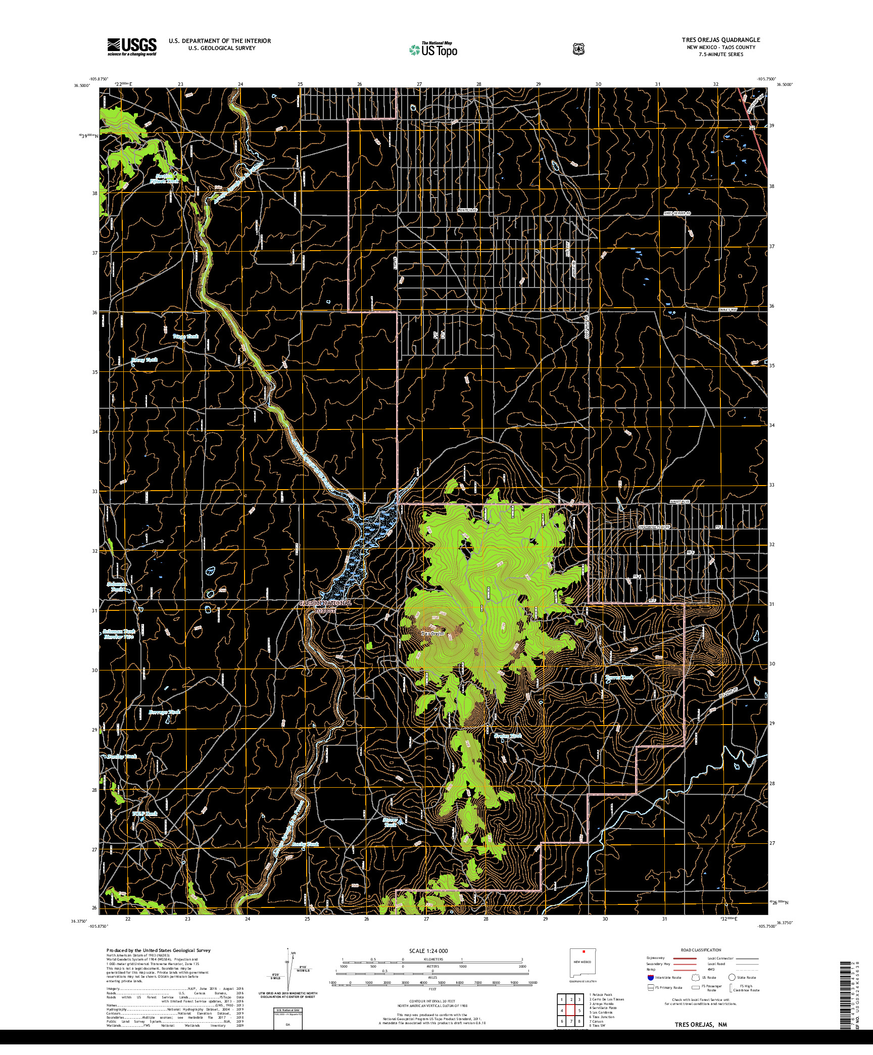 USGS US TOPO 7.5-MINUTE MAP FOR TRES OREJAS, NM 2020