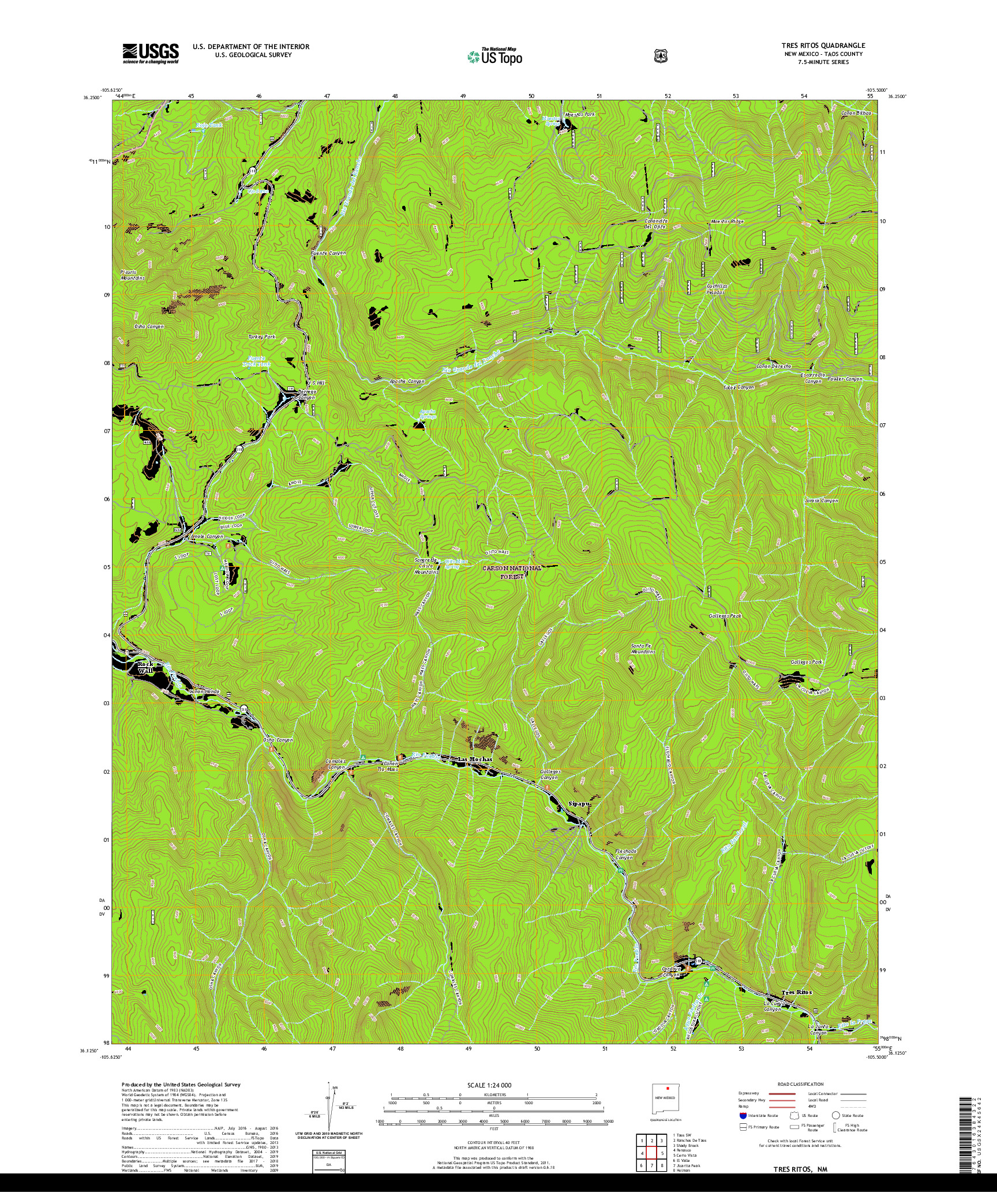 USGS US TOPO 7.5-MINUTE MAP FOR TRES RITOS, NM 2020