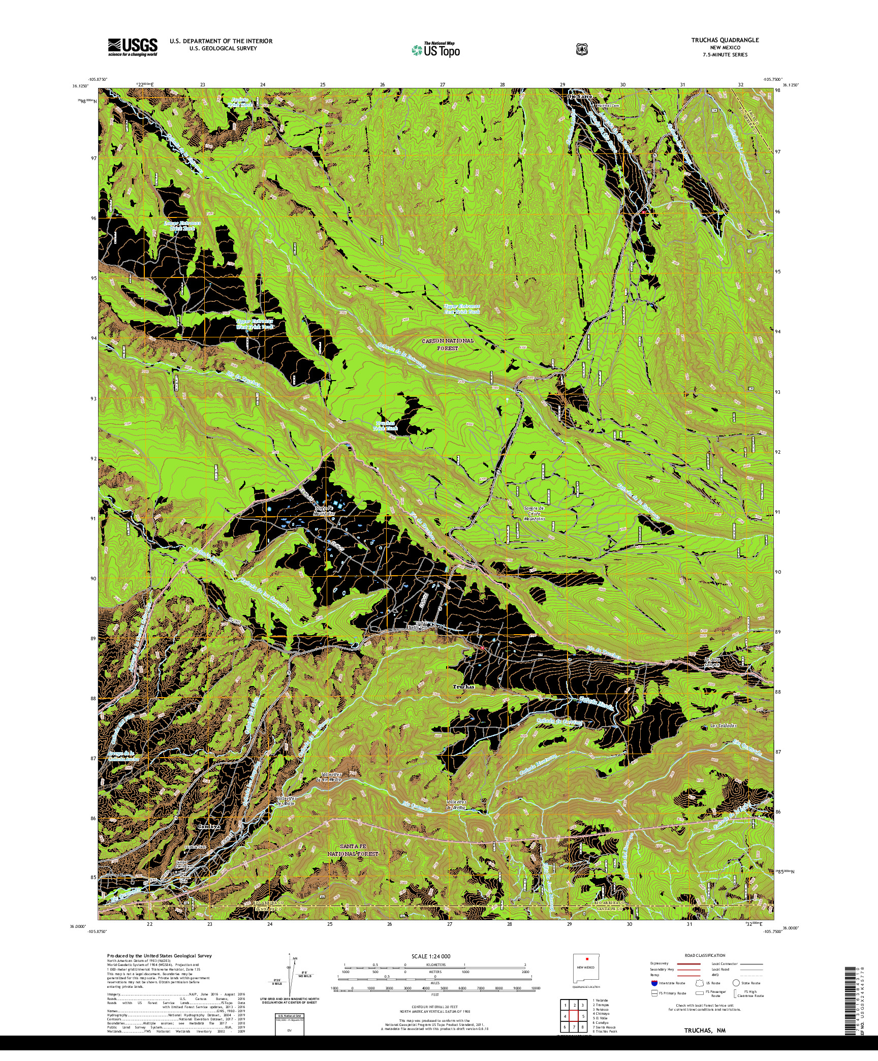 USGS US TOPO 7.5-MINUTE MAP FOR TRUCHAS, NM 2020