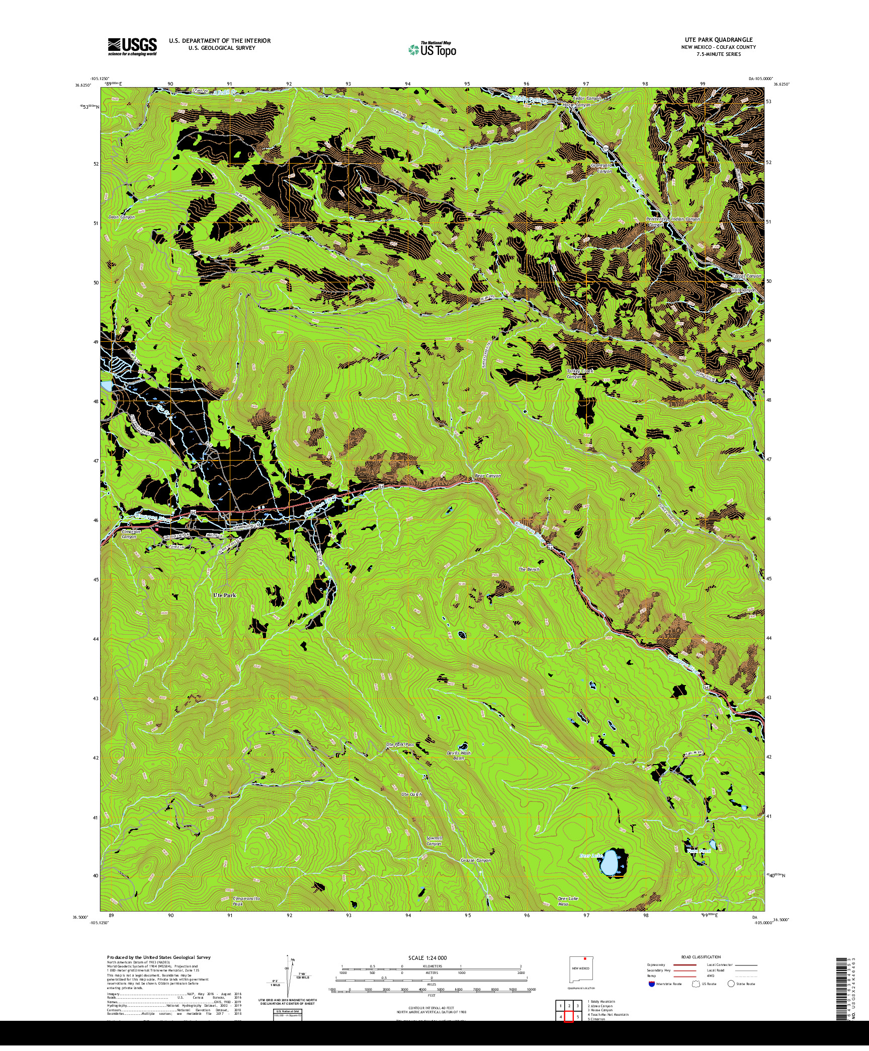 USGS US TOPO 7.5-MINUTE MAP FOR UTE PARK, NM 2020