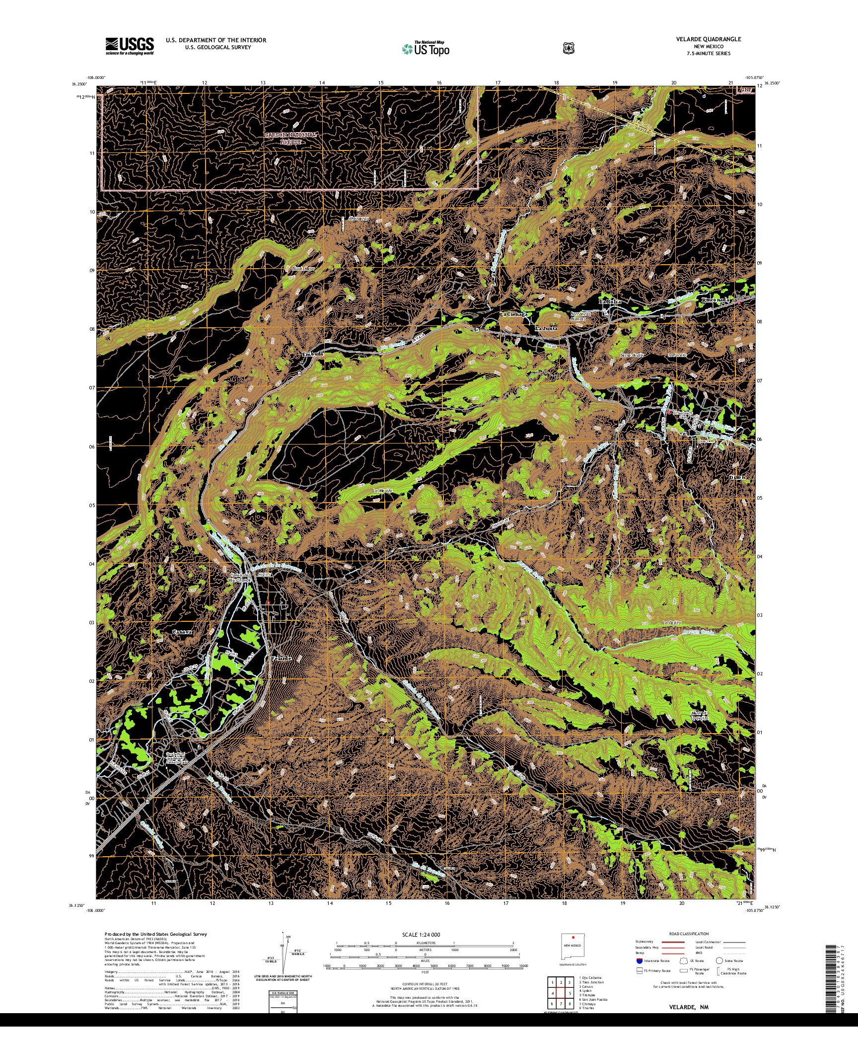 USGS US TOPO 7.5-MINUTE MAP FOR VELARDE, NM 2020