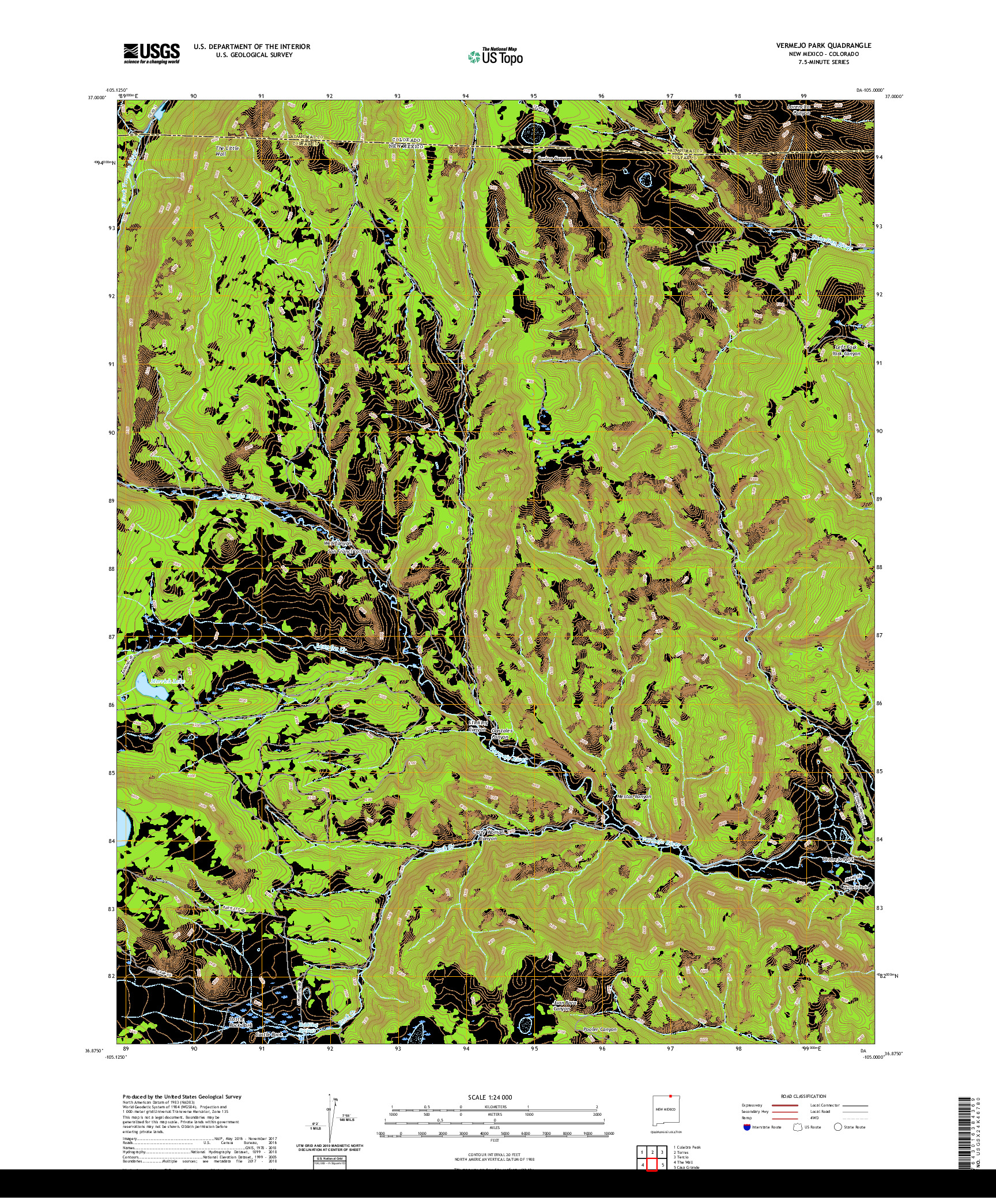 USGS US TOPO 7.5-MINUTE MAP FOR VERMEJO PARK, NM,CO 2020