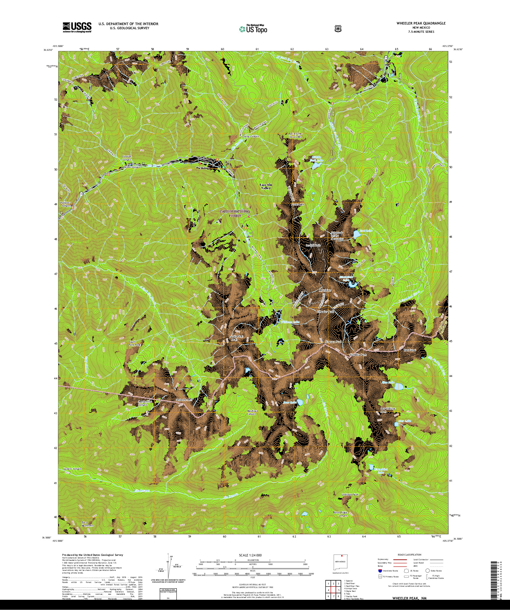 USGS US TOPO 7.5-MINUTE MAP FOR WHEELER PEAK, NM 2020