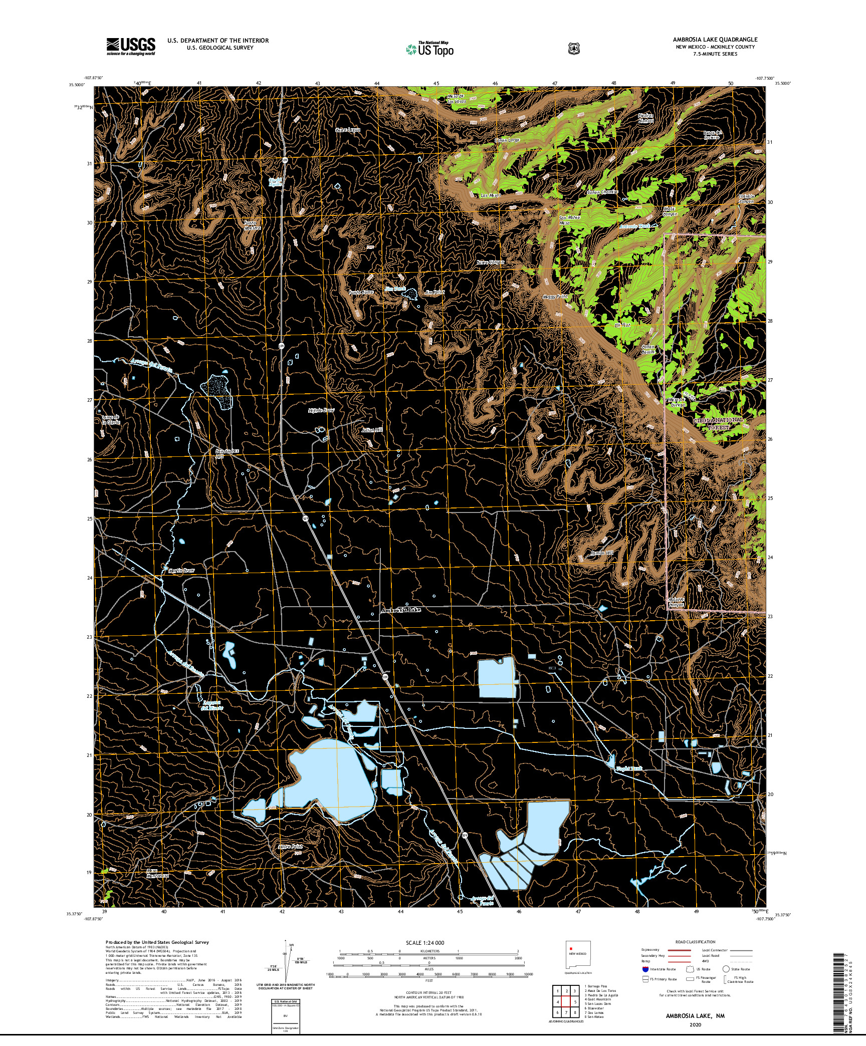 USGS US TOPO 7.5-MINUTE MAP FOR AMBROSIA LAKE, NM 2020
