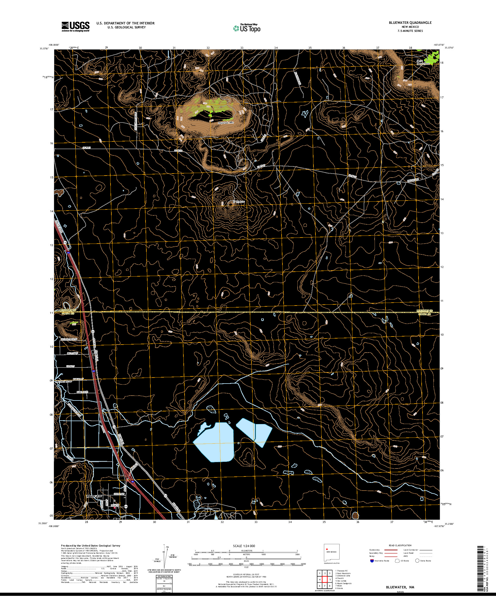 USGS US TOPO 7.5-MINUTE MAP FOR BLUEWATER, NM 2020