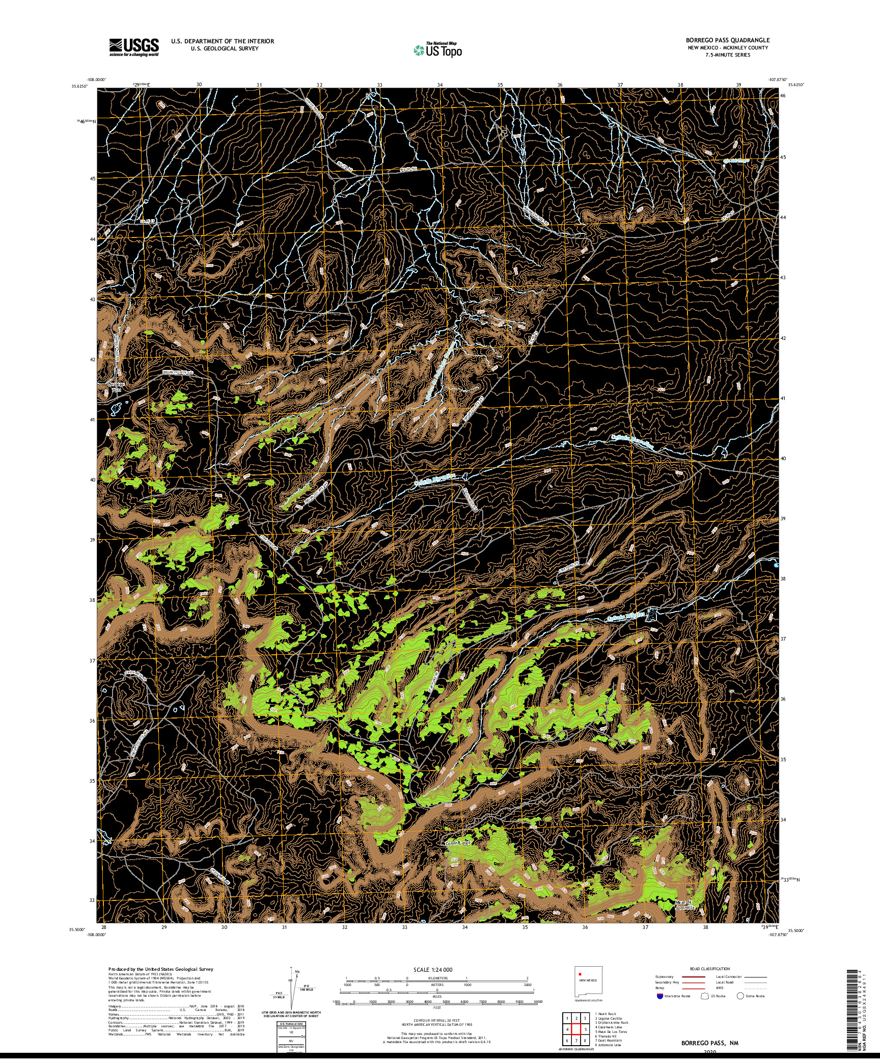 USGS US TOPO 7.5-MINUTE MAP FOR BORREGO PASS, NM 2020