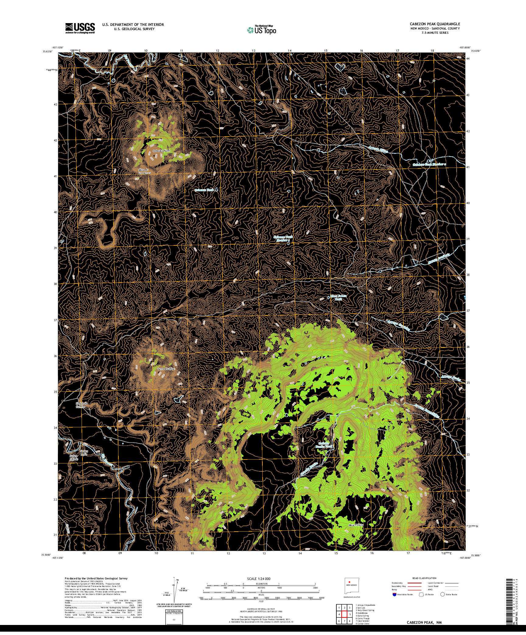 USGS US TOPO 7.5-MINUTE MAP FOR CABEZON PEAK, NM 2020