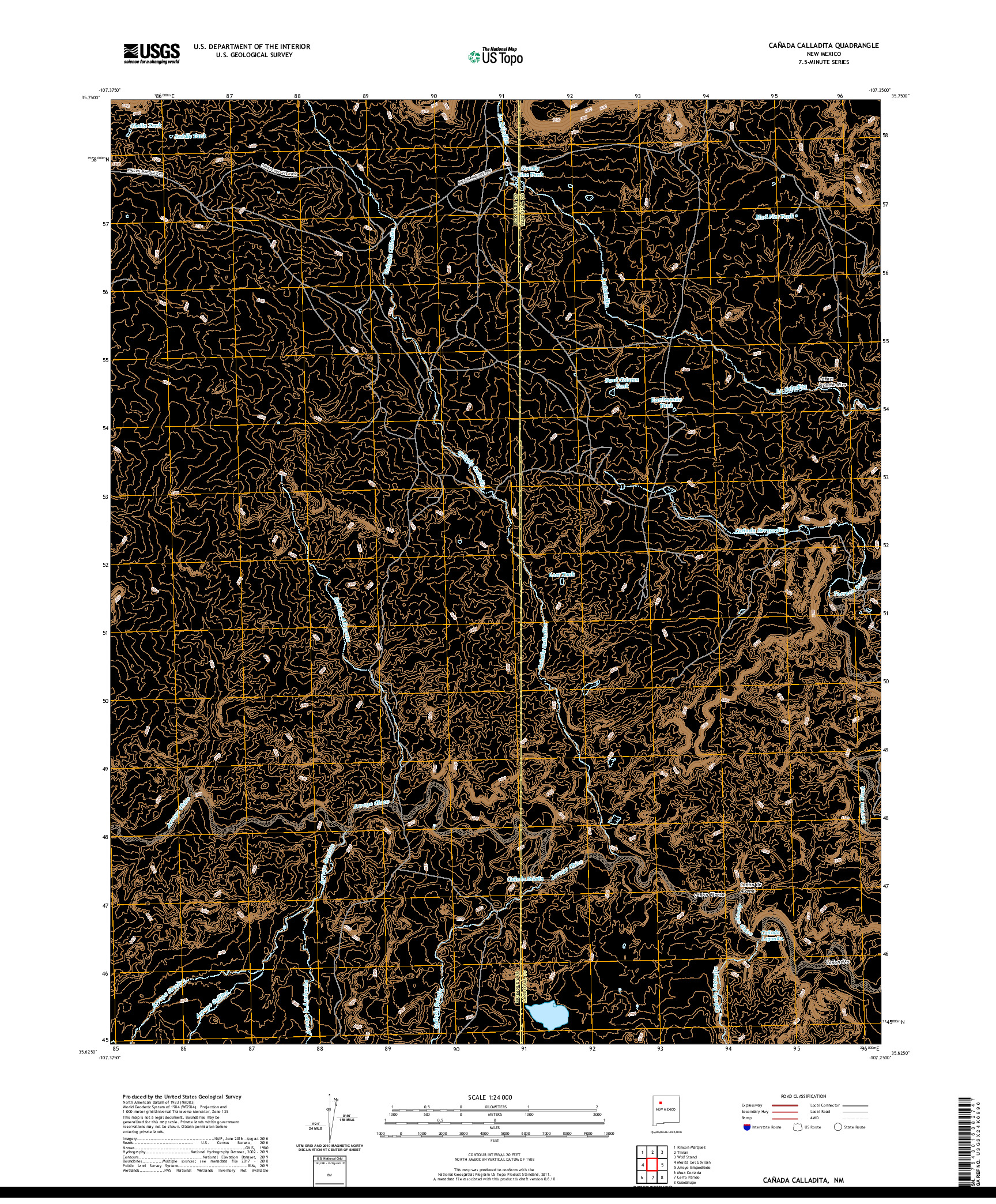 USGS US TOPO 7.5-MINUTE MAP FOR CANADA CALLADITA, NM 2020