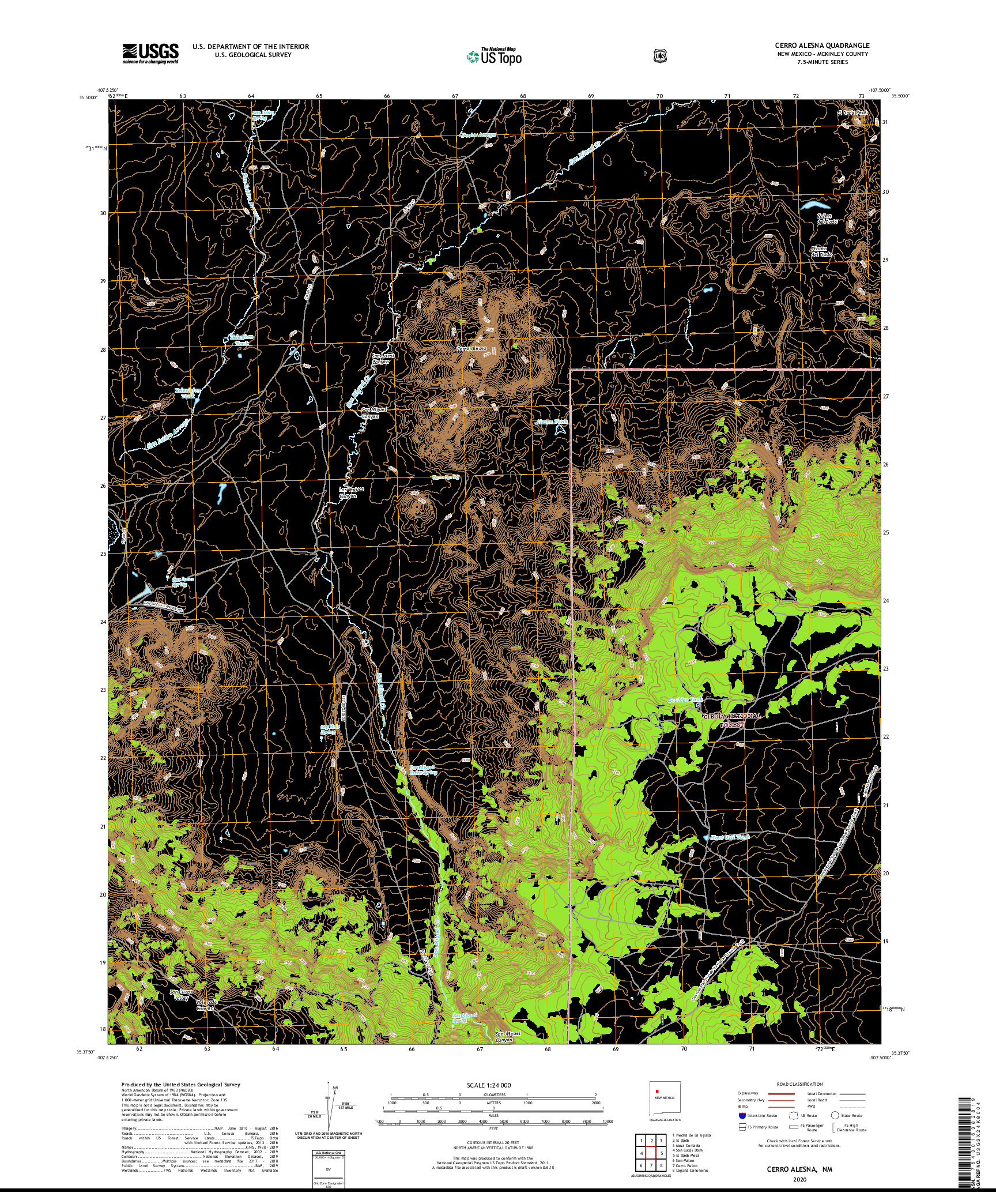 USGS US TOPO 7.5-MINUTE MAP FOR CERRO ALESNA, NM 2020