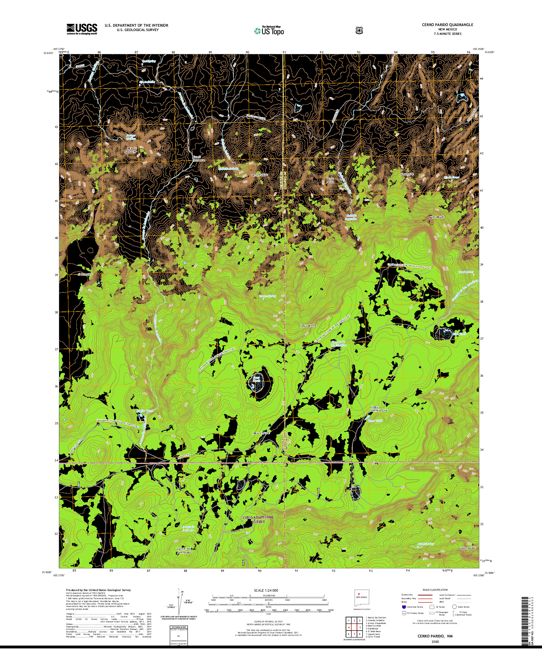 USGS US TOPO 7.5-MINUTE MAP FOR CERRO PARIDO, NM 2020