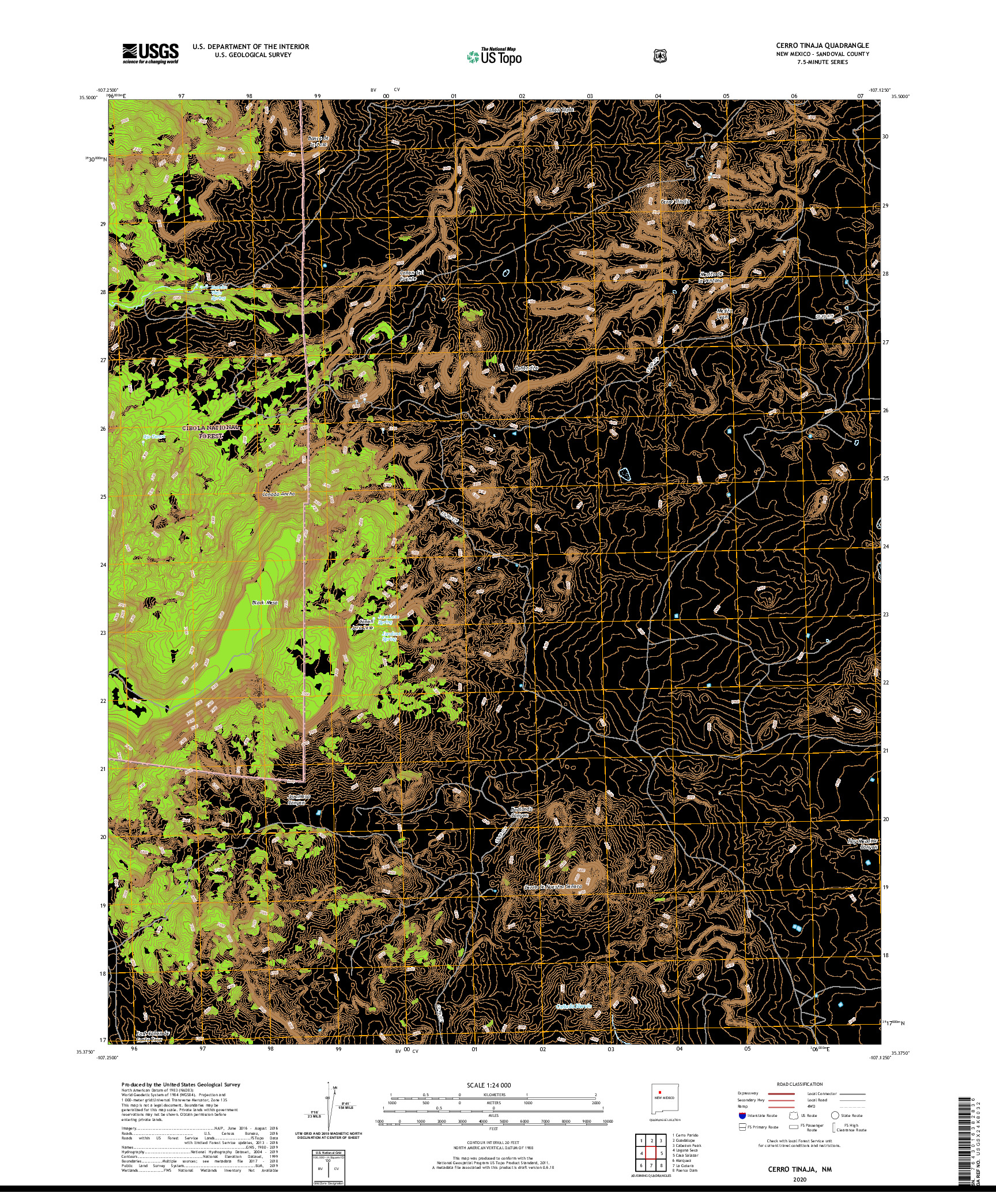 USGS US TOPO 7.5-MINUTE MAP FOR CERRO TINAJA, NM 2020