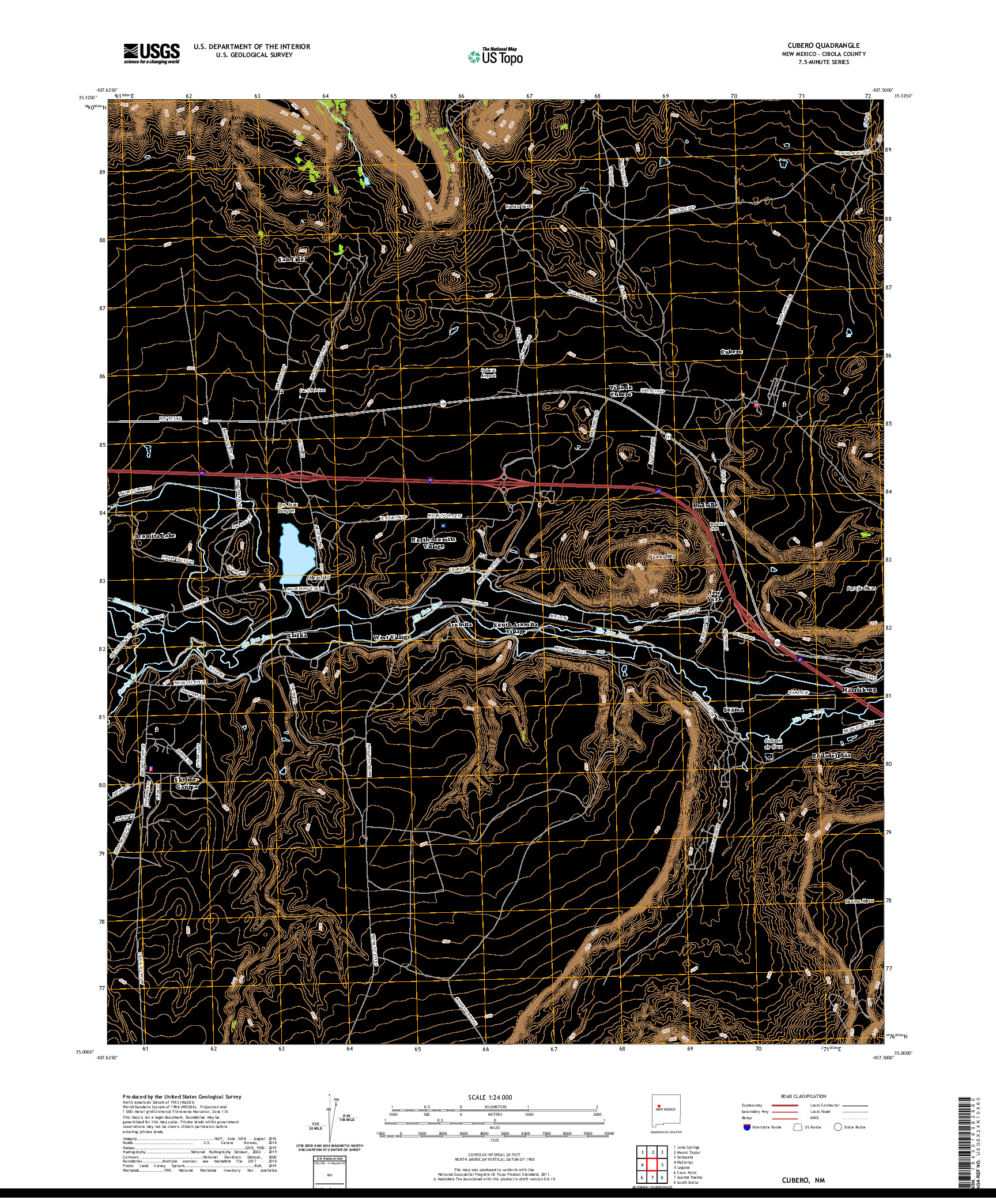 USGS US TOPO 7.5-MINUTE MAP FOR CUBERO, NM 2020