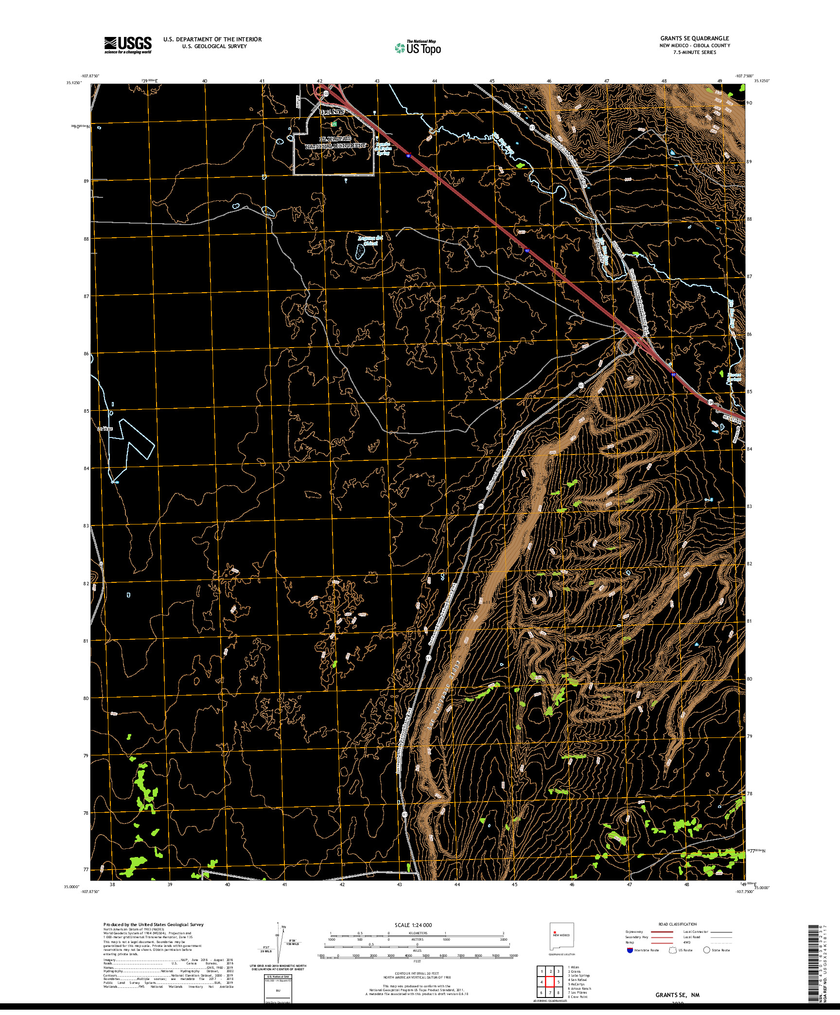 USGS US TOPO 7.5-MINUTE MAP FOR GRANTS SE, NM 2020