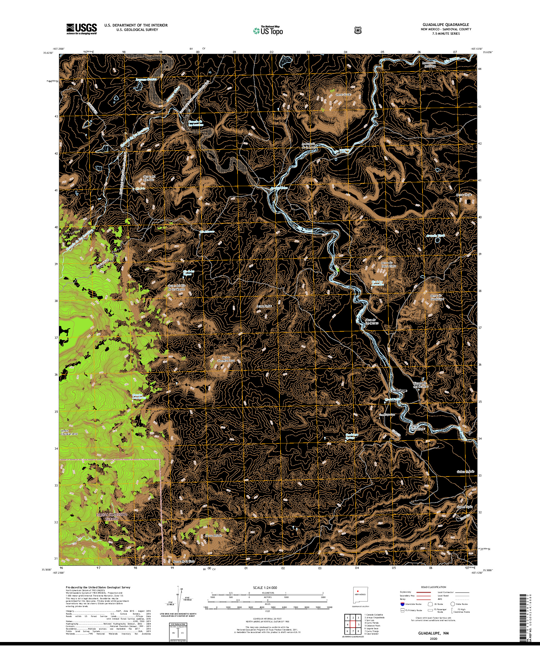 USGS US TOPO 7.5-MINUTE MAP FOR GUADALUPE, NM 2020
