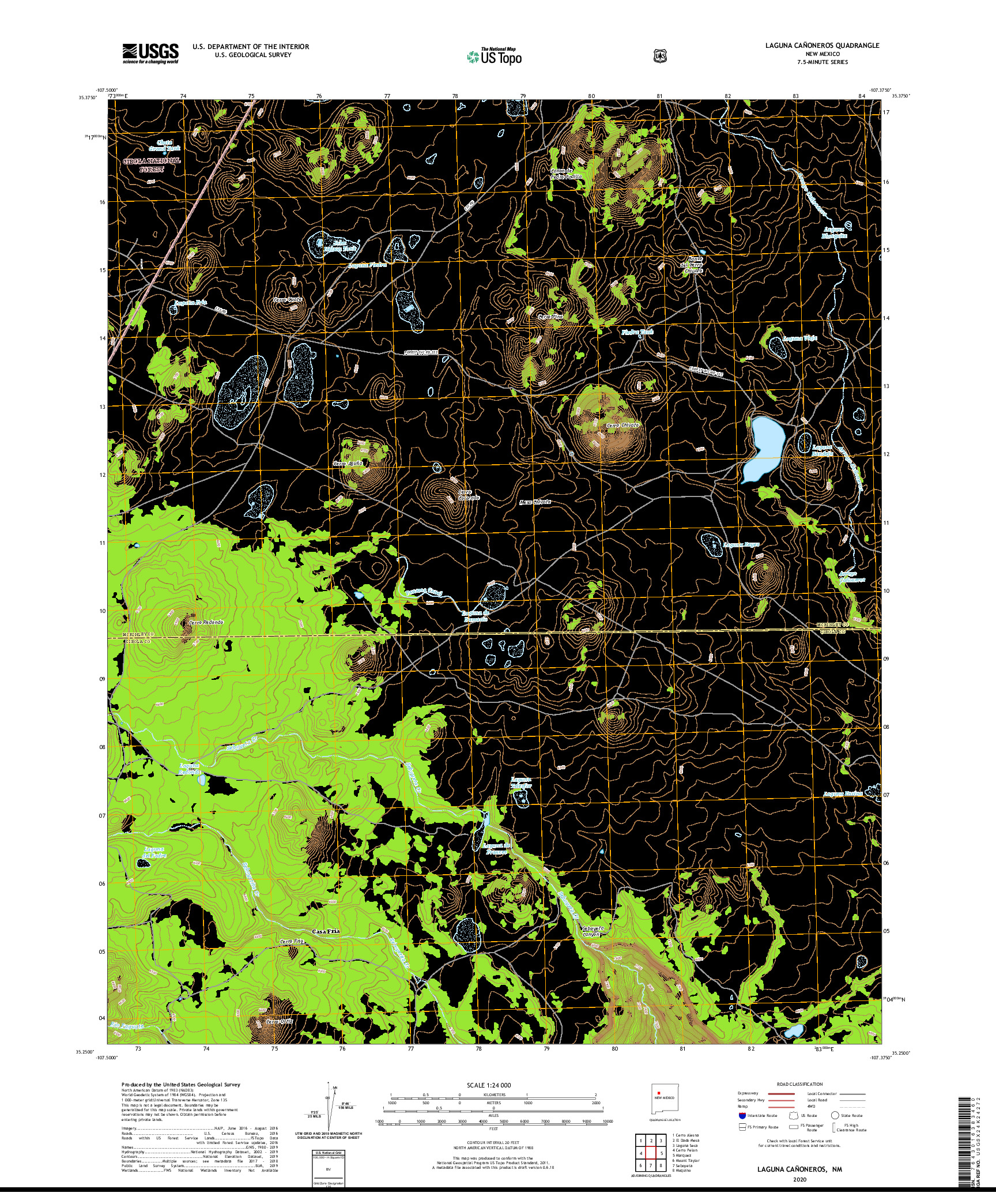 USGS US TOPO 7.5-MINUTE MAP FOR LAGUNA CANONEROS, NM 2020
