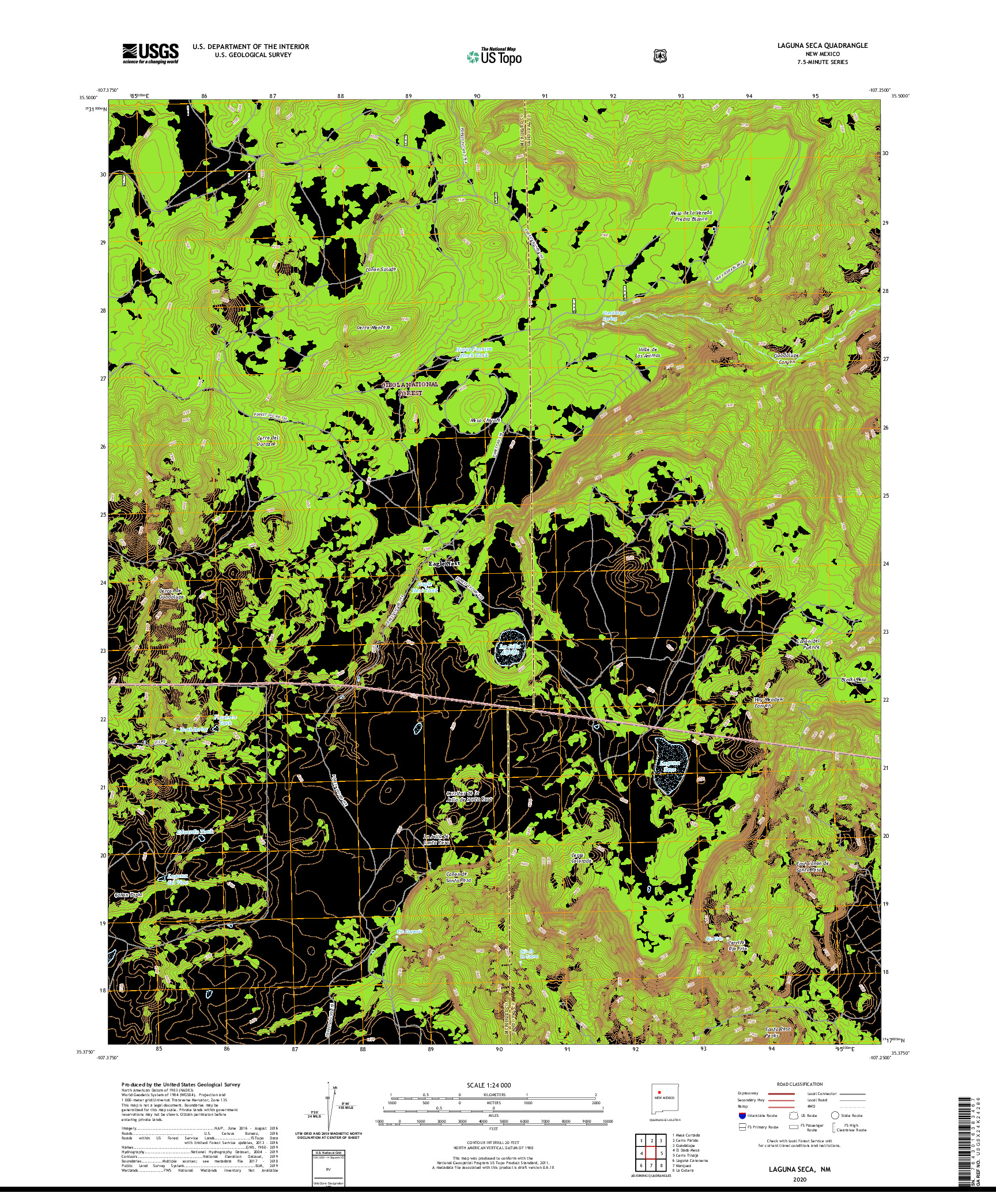 USGS US TOPO 7.5-MINUTE MAP FOR LAGUNA SECA, NM 2020