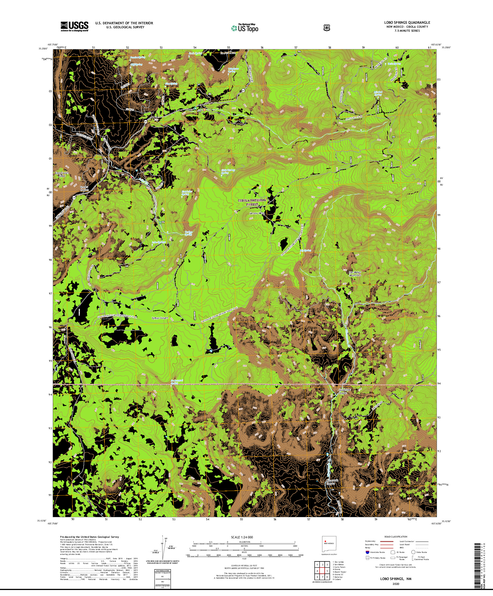 USGS US TOPO 7.5-MINUTE MAP FOR LOBO SPRINGS, NM 2020