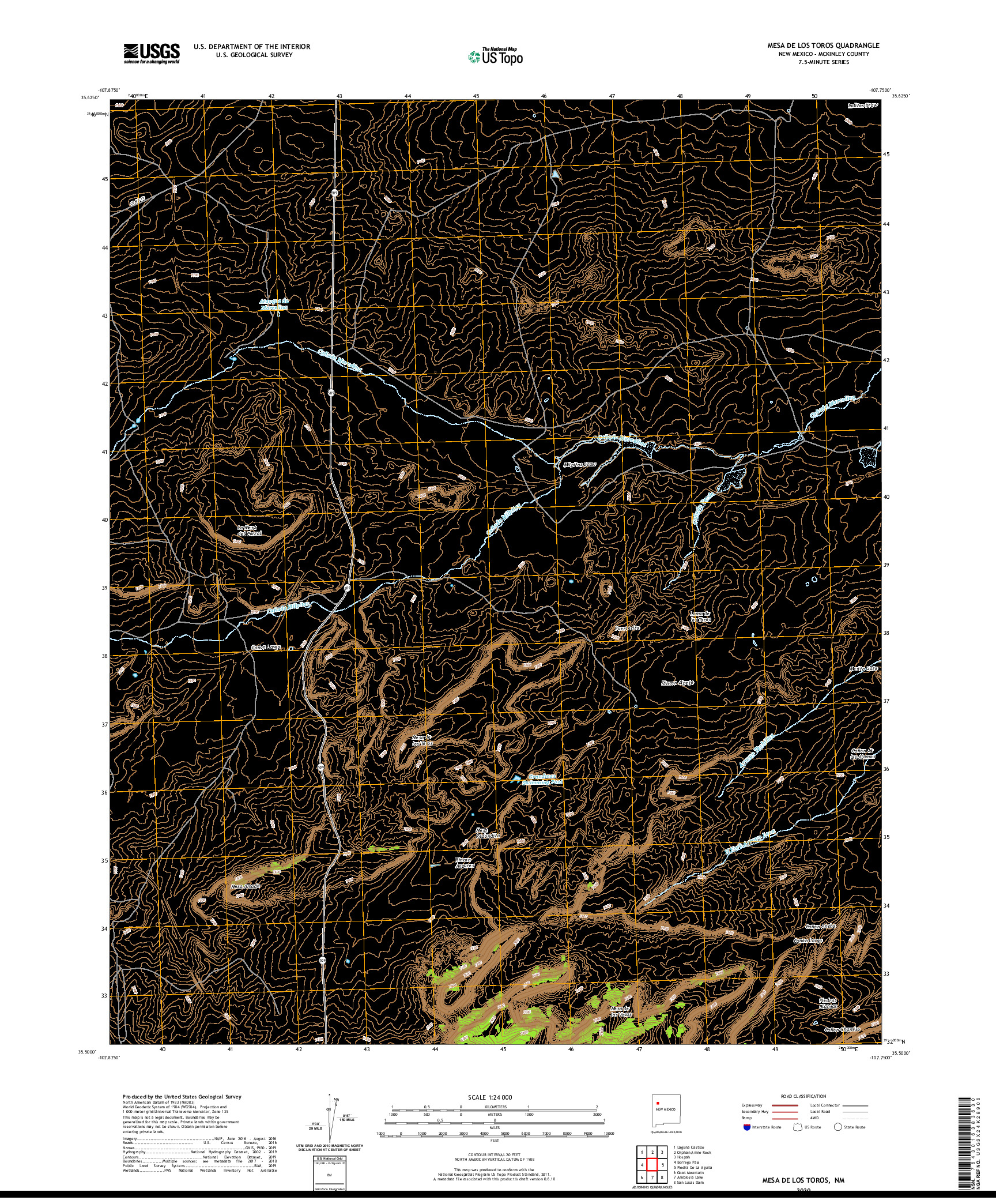 USGS US TOPO 7.5-MINUTE MAP FOR MESA DE LOS TOROS, NM 2020