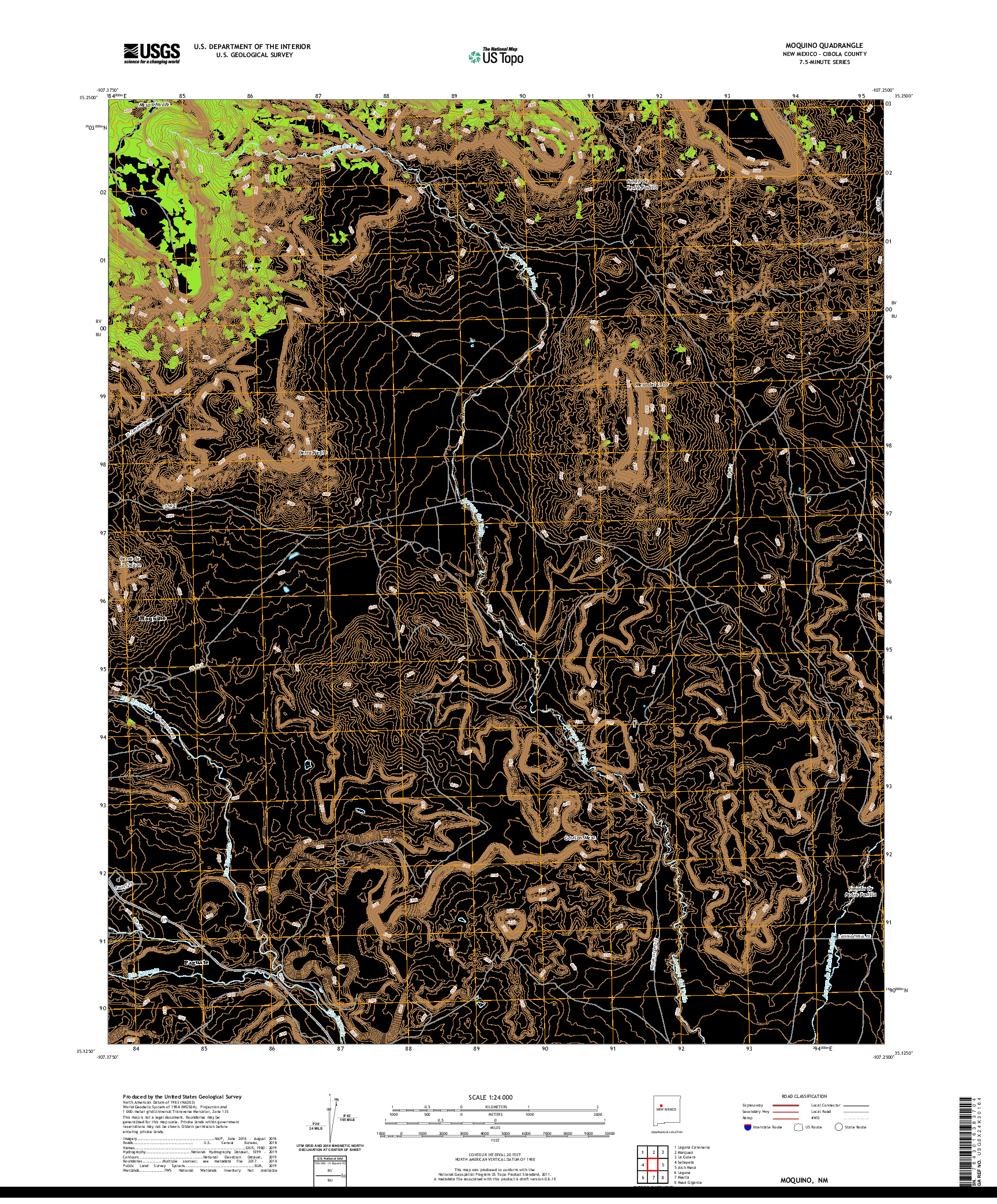 USGS US TOPO 7.5-MINUTE MAP FOR MOQUINO, NM 2020