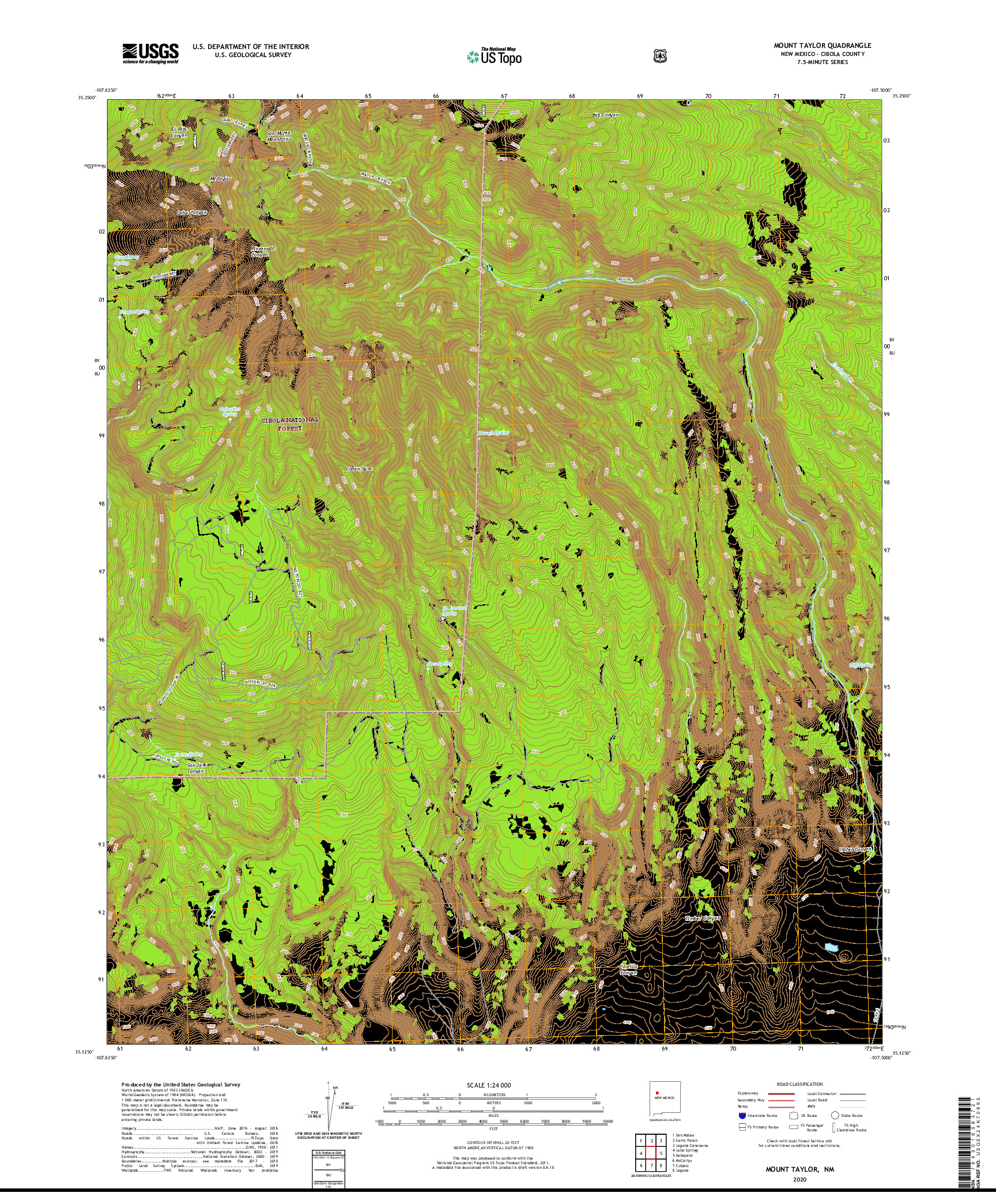 USGS US TOPO 7.5-MINUTE MAP FOR MOUNT TAYLOR, NM 2020