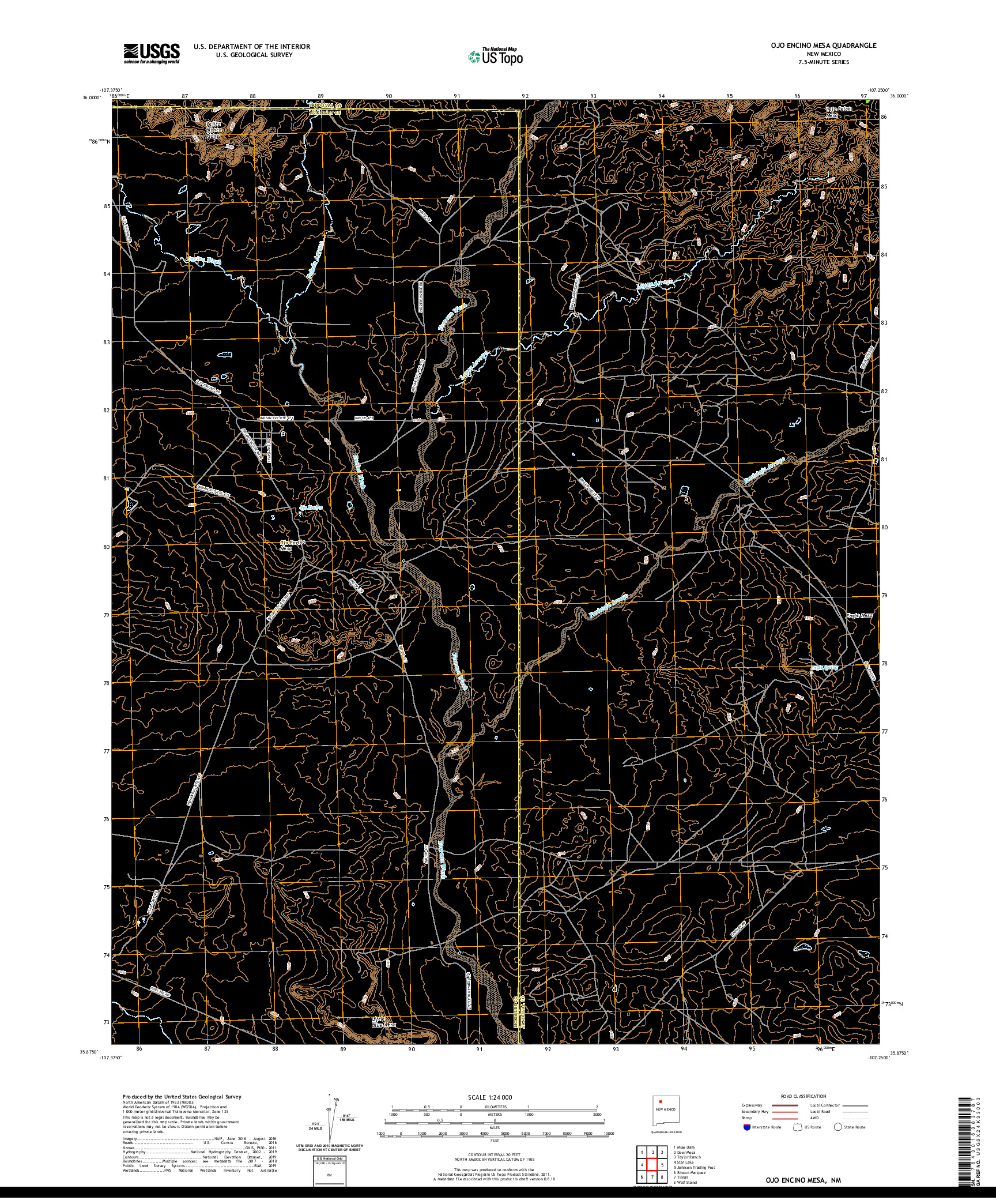 USGS US TOPO 7.5-MINUTE MAP FOR OJO ENCINO MESA, NM 2020