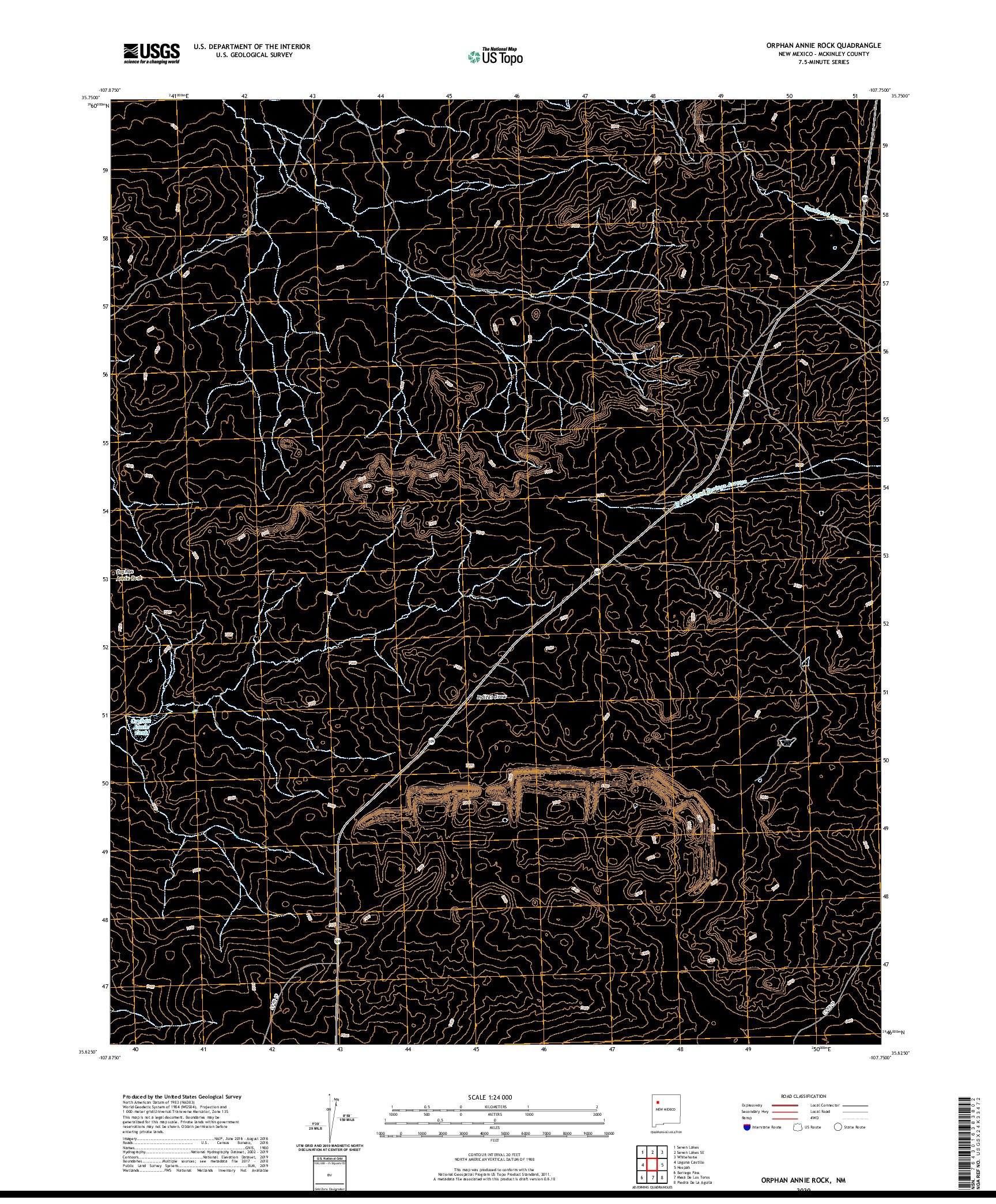 USGS US TOPO 7.5-MINUTE MAP FOR ORPHAN ANNIE ROCK, NM 2020