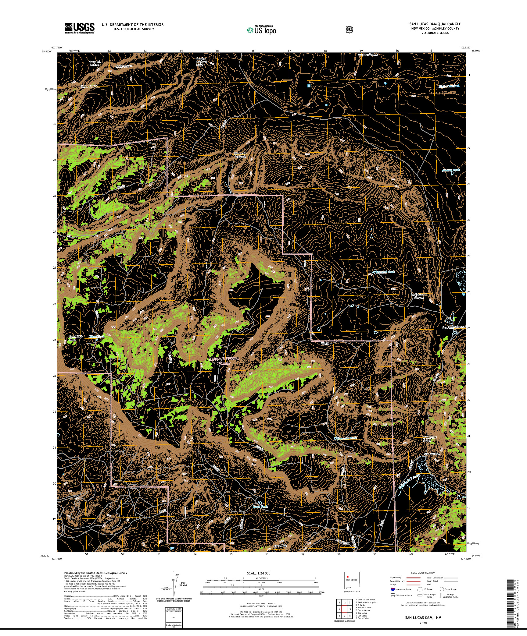 USGS US TOPO 7.5-MINUTE MAP FOR SAN LUCAS DAM, NM 2020