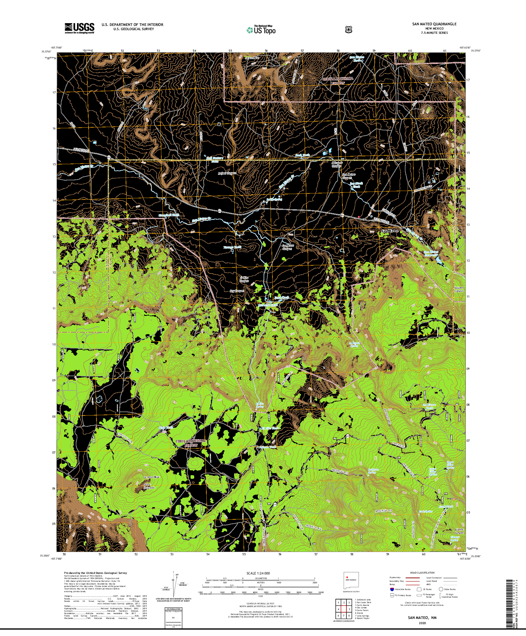 USGS US TOPO 7.5-MINUTE MAP FOR SAN MATEO, NM 2020