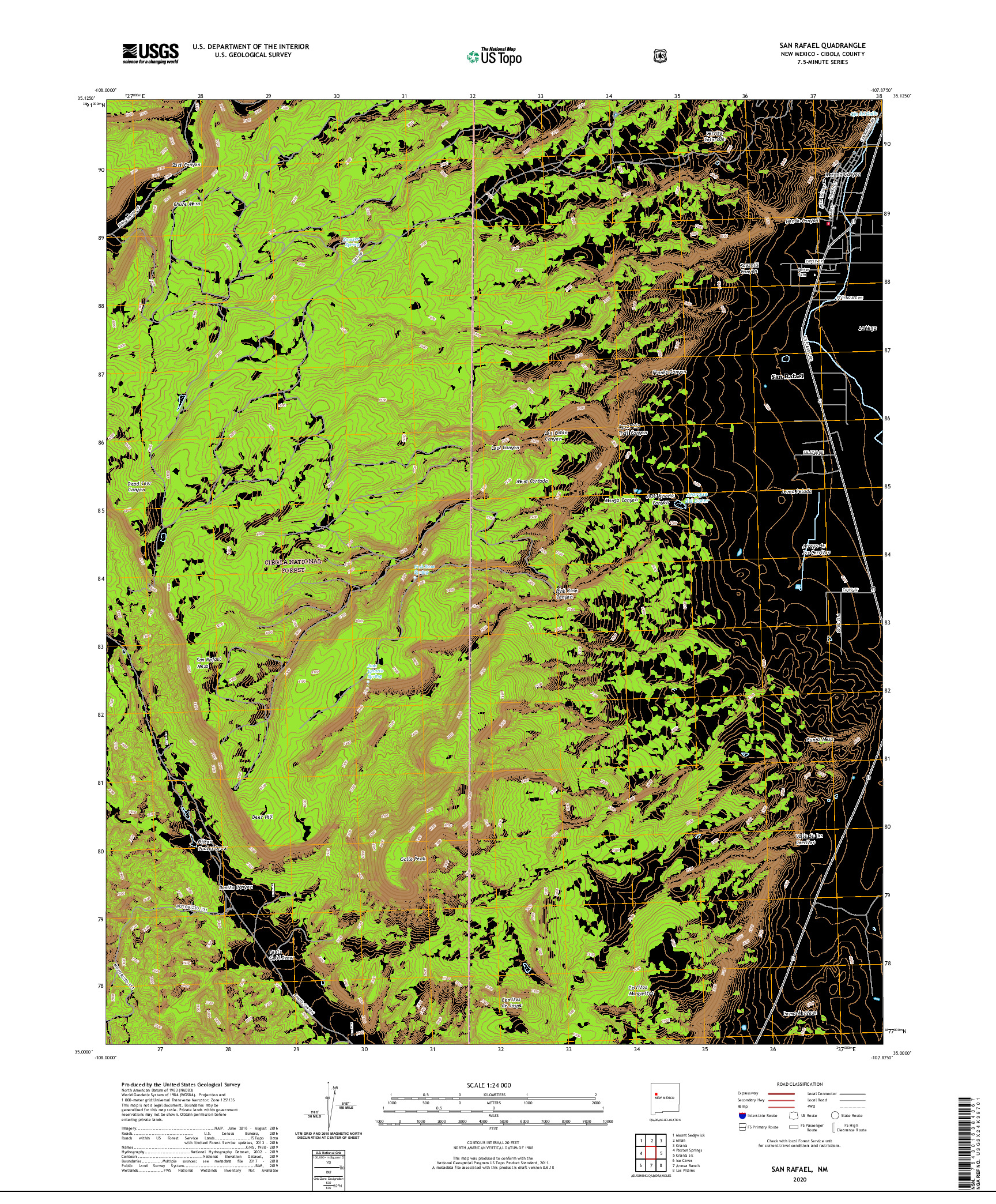 USGS US TOPO 7.5-MINUTE MAP FOR SAN RAFAEL, NM 2020