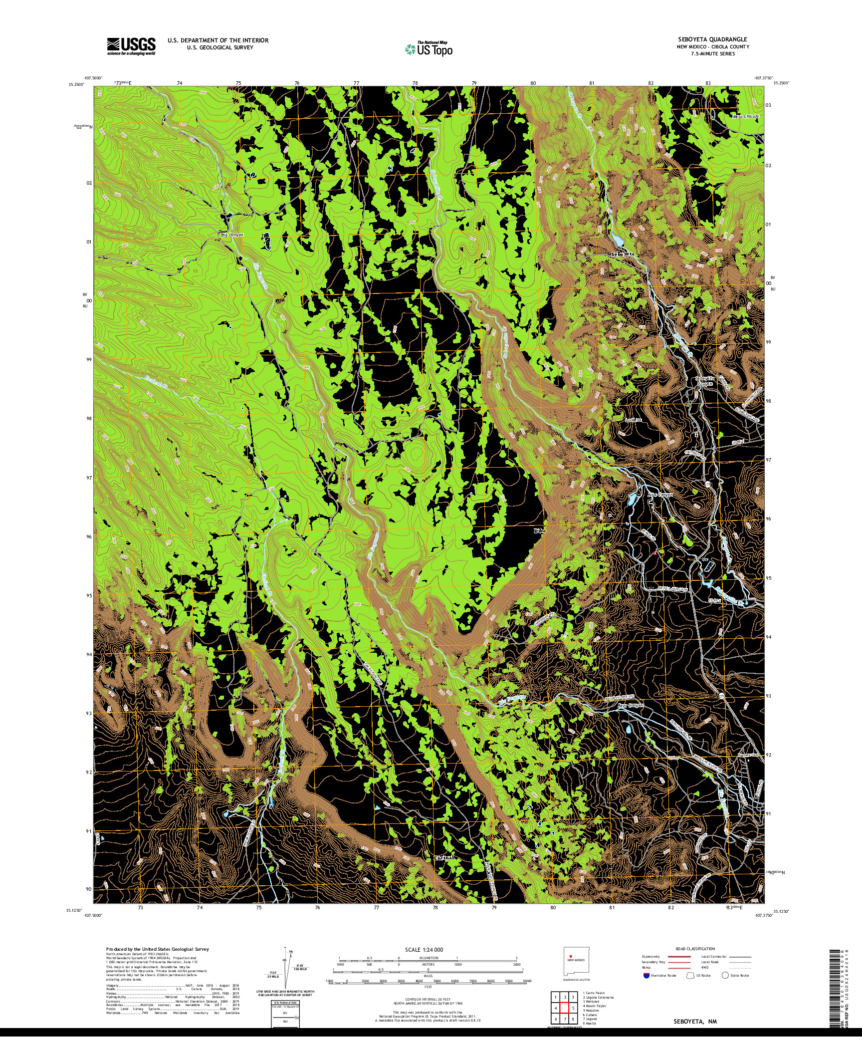 USGS US TOPO 7.5-MINUTE MAP FOR SEBOYETA, NM 2020