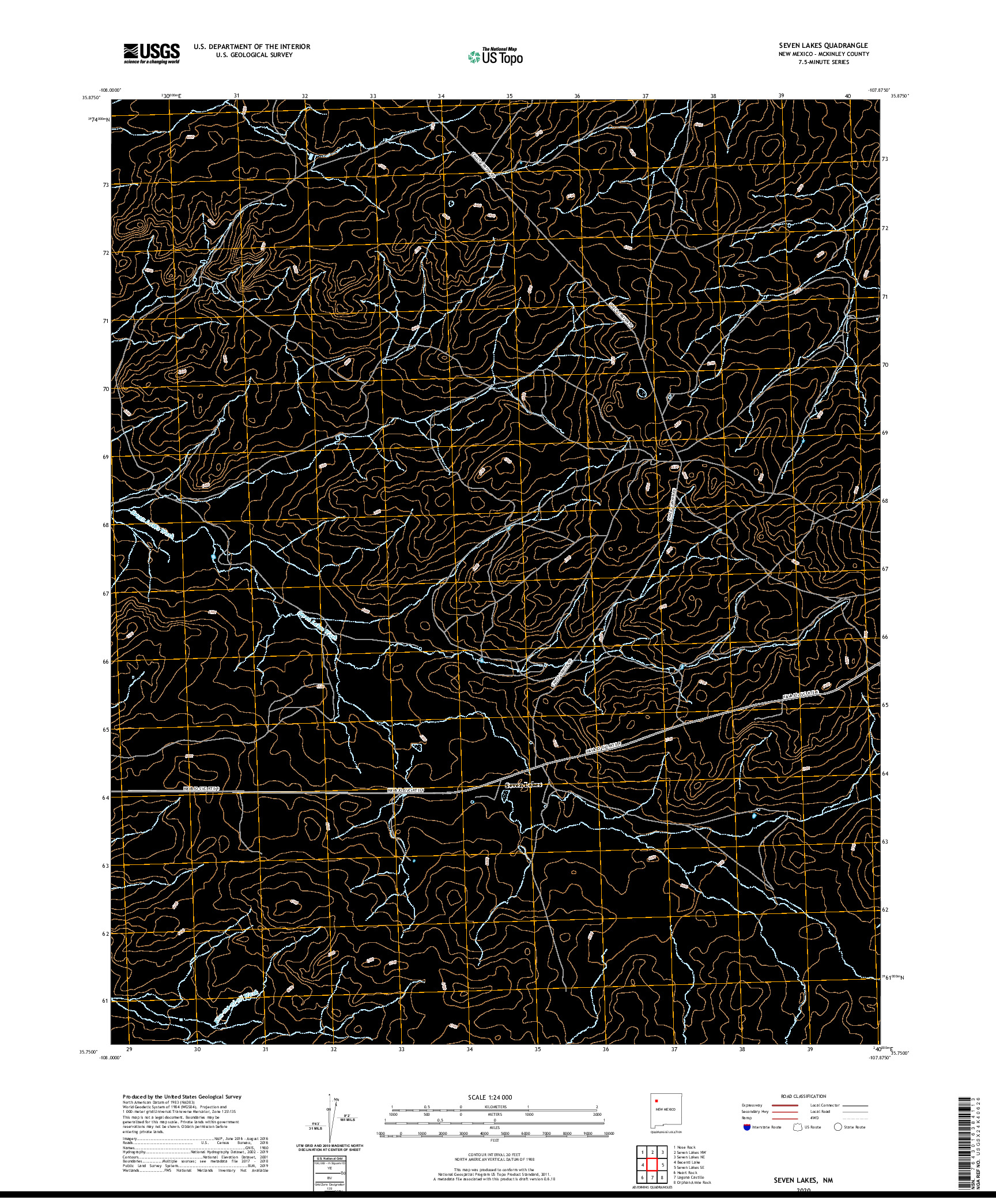 USGS US TOPO 7.5-MINUTE MAP FOR SEVEN LAKES, NM 2020