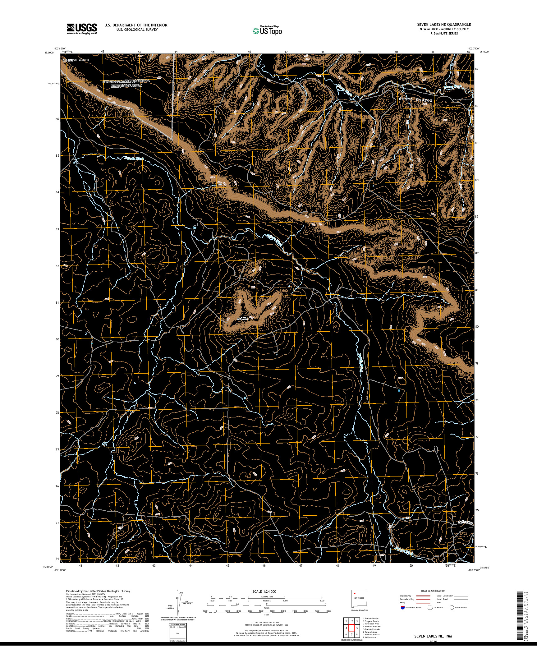 USGS US TOPO 7.5-MINUTE MAP FOR SEVEN LAKES NE, NM 2020
