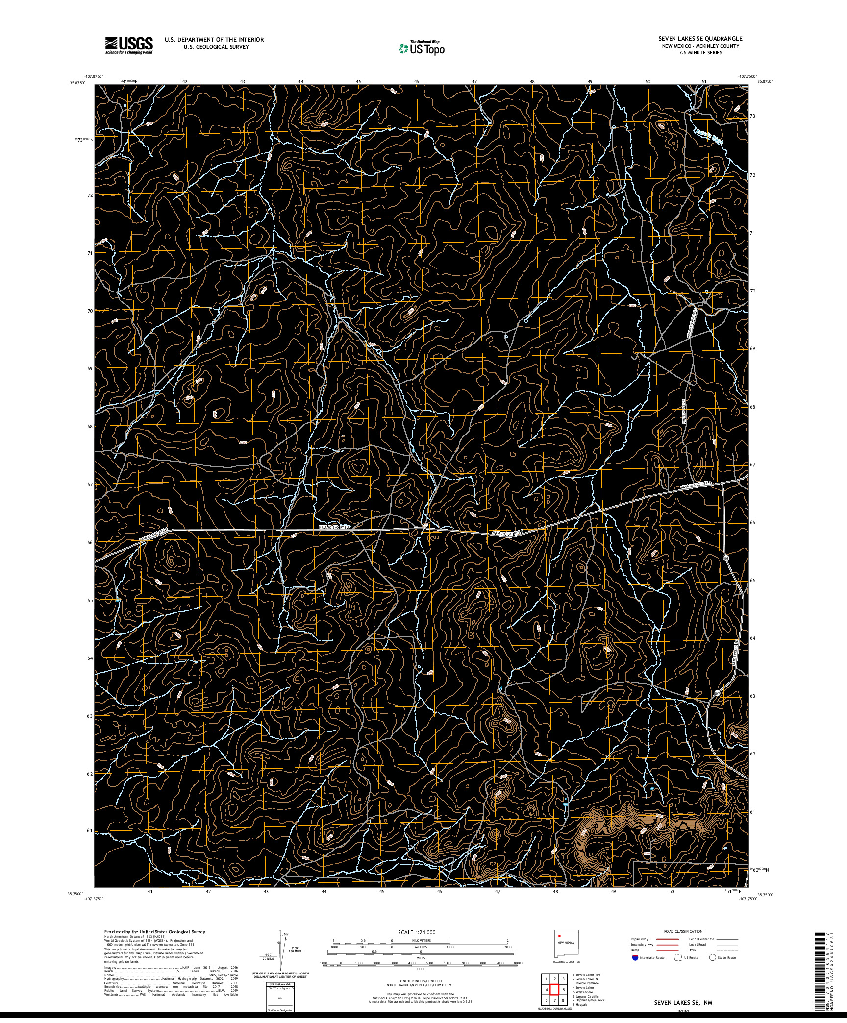 USGS US TOPO 7.5-MINUTE MAP FOR SEVEN LAKES SE, NM 2020