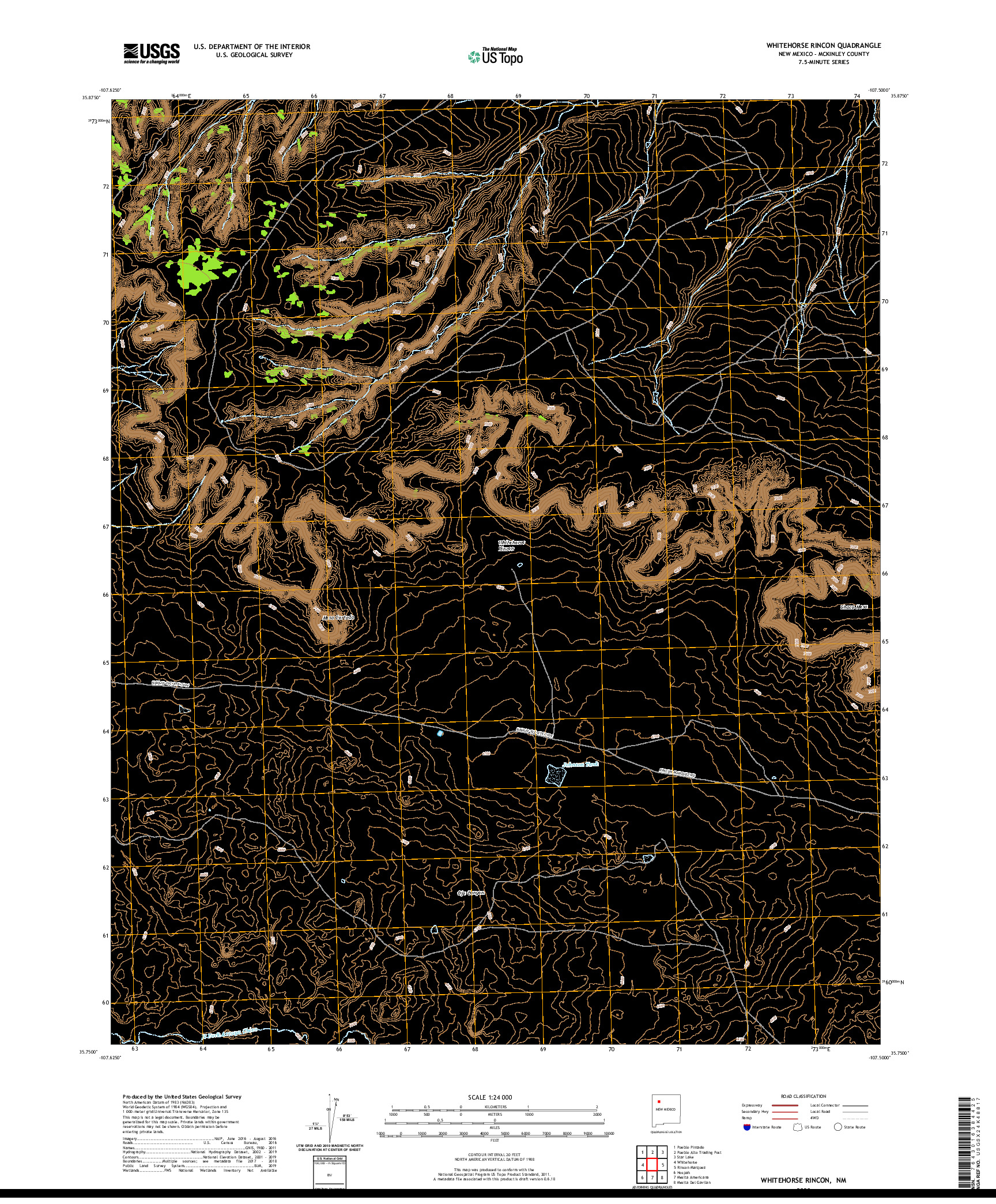 USGS US TOPO 7.5-MINUTE MAP FOR WHITEHORSE RINCON, NM 2020