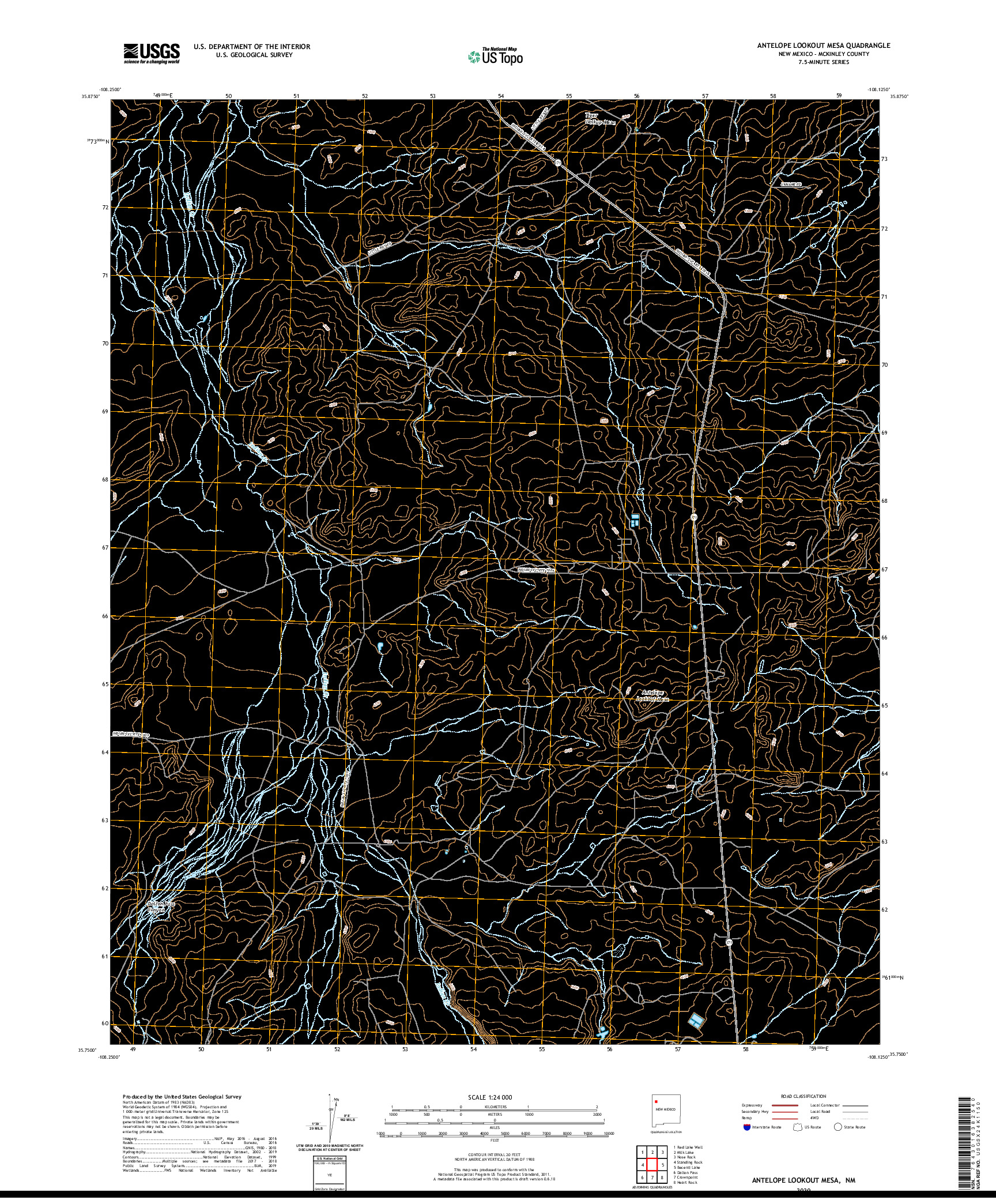 USGS US TOPO 7.5-MINUTE MAP FOR ANTELOPE LOOKOUT MESA, NM 2020