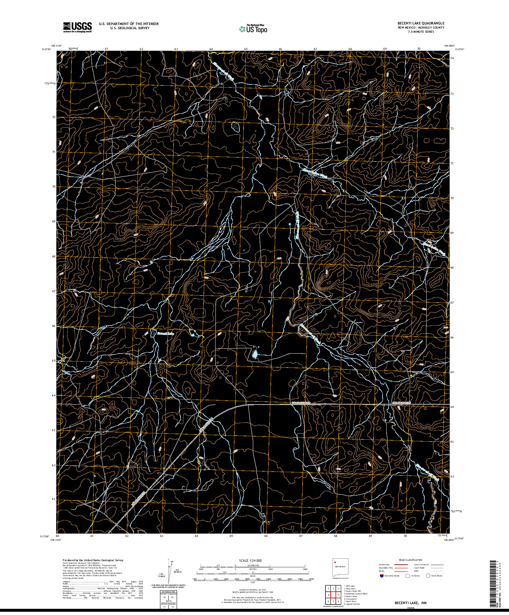 USGS US TOPO 7.5-MINUTE MAP FOR BECENTI LAKE, NM 2020