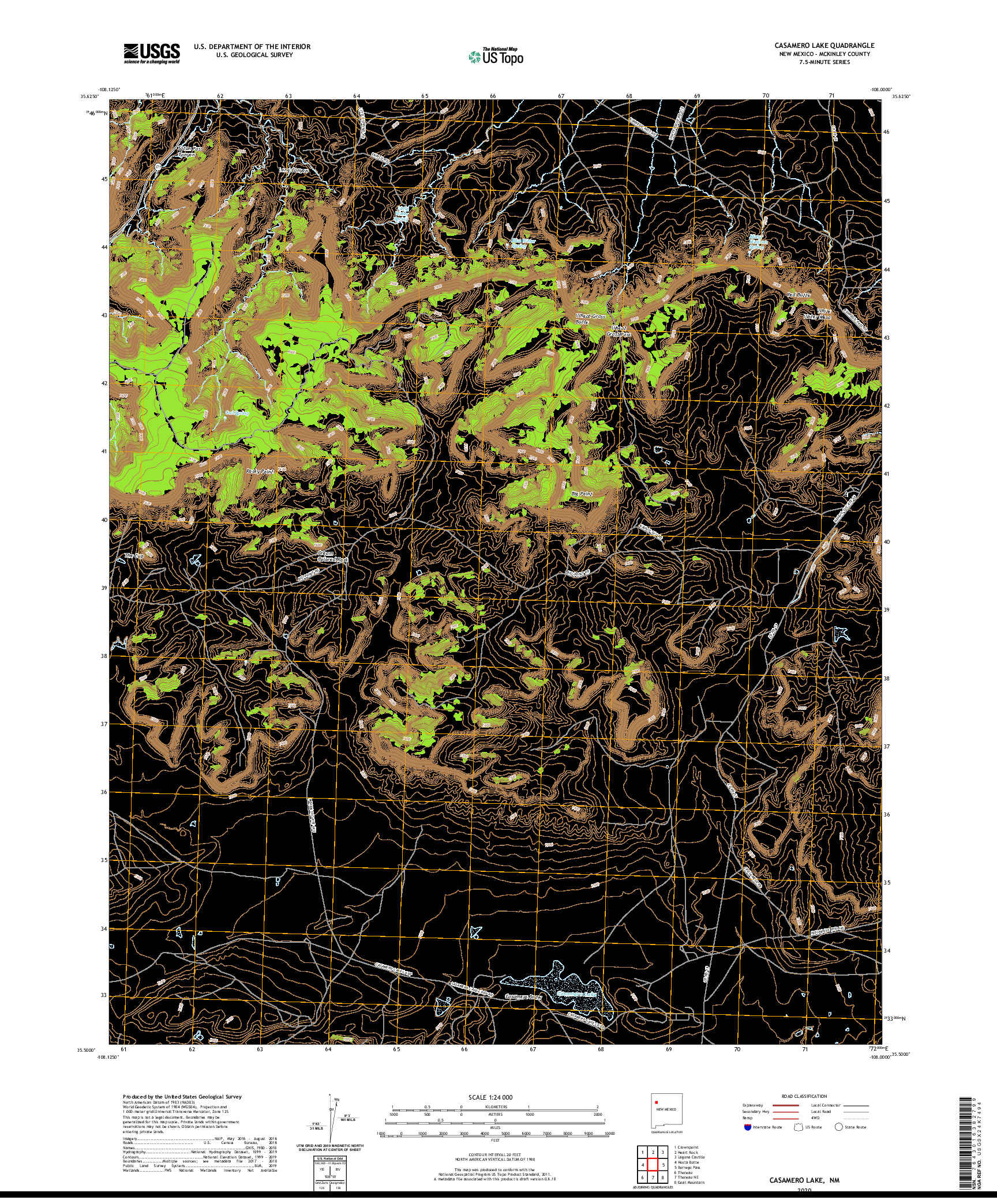 USGS US TOPO 7.5-MINUTE MAP FOR CASAMERO LAKE, NM 2020