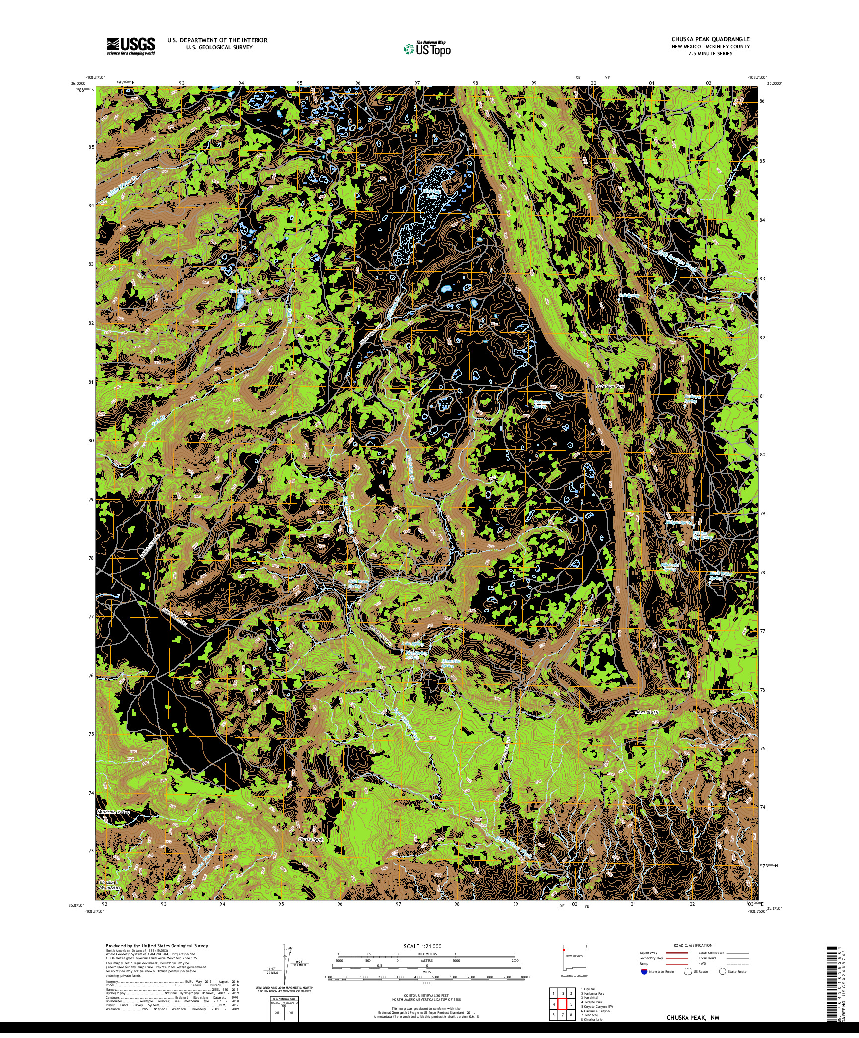 USGS US TOPO 7.5-MINUTE MAP FOR CHUSKA PEAK, NM 2020