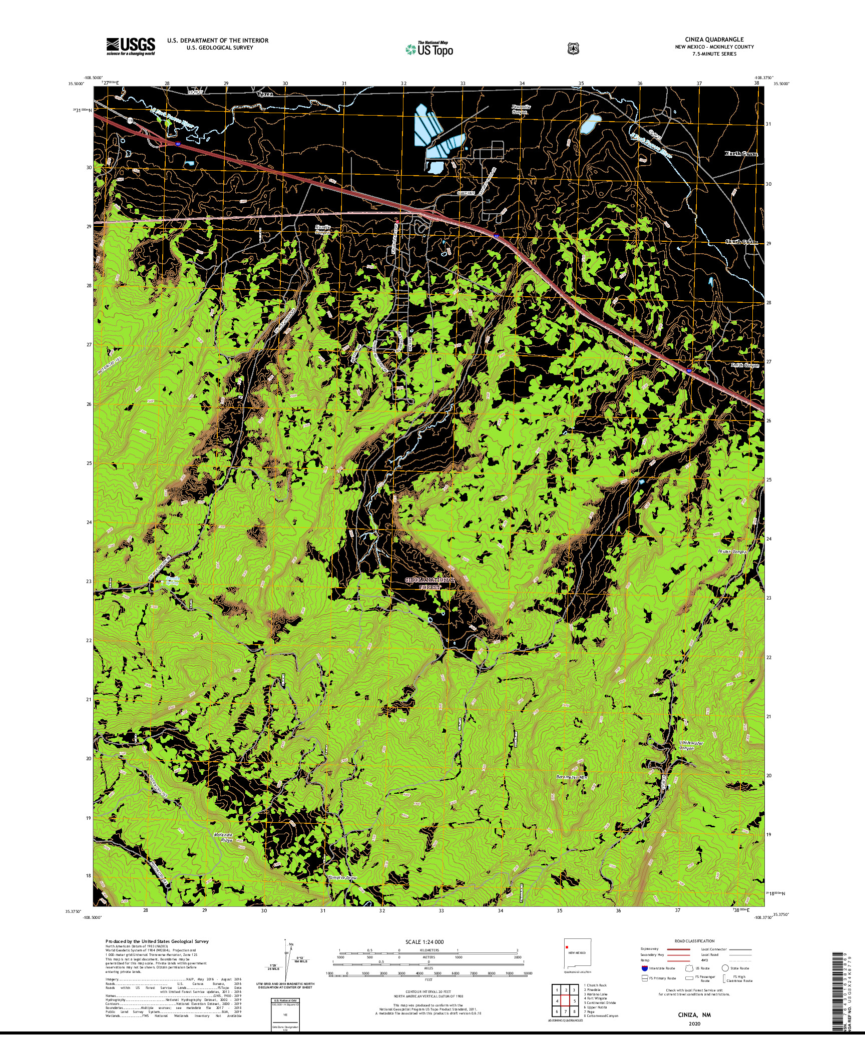 USGS US TOPO 7.5-MINUTE MAP FOR CINIZA, NM 2020