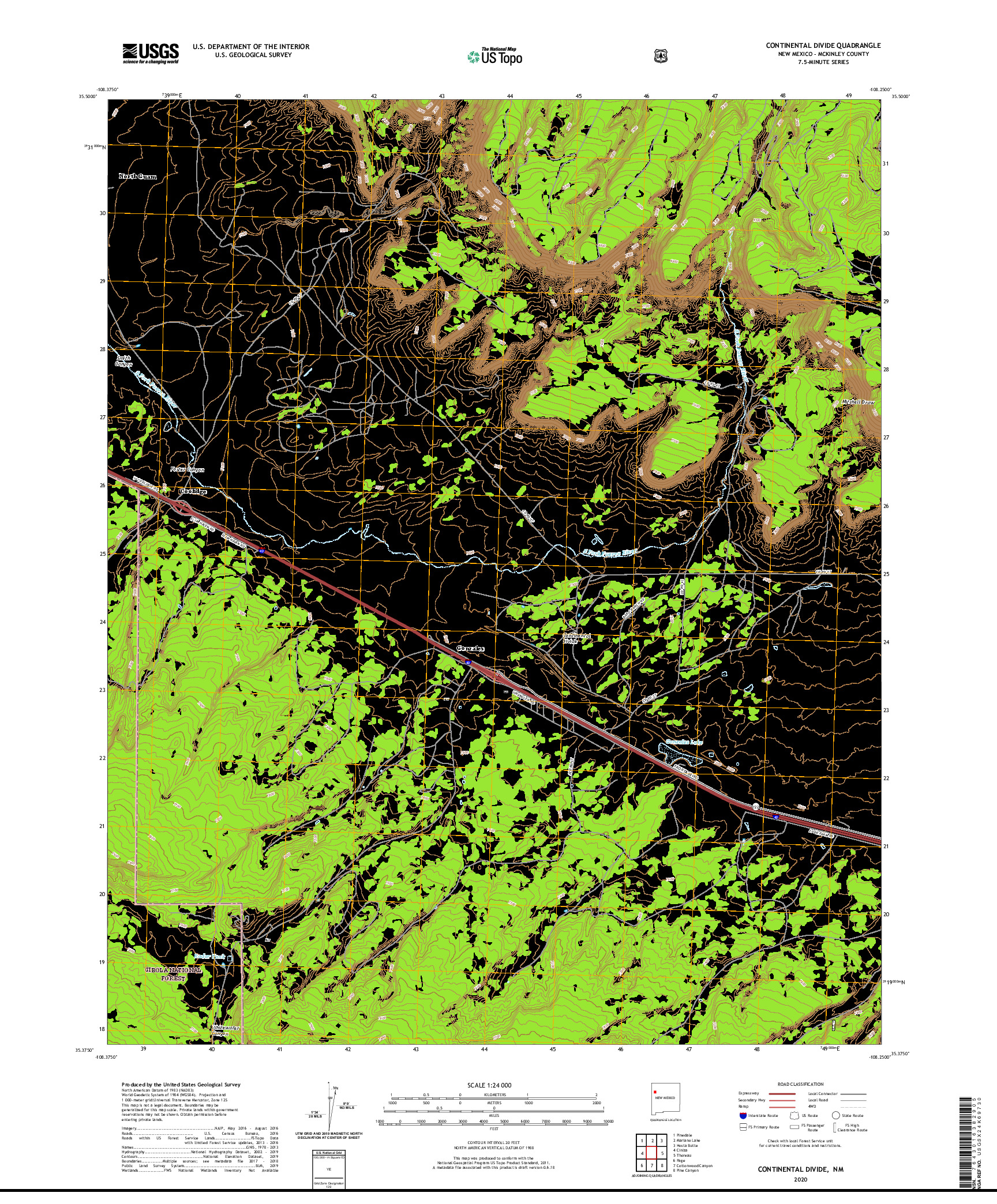 USGS US TOPO 7.5-MINUTE MAP FOR CONTINENTAL DIVIDE, NM 2020