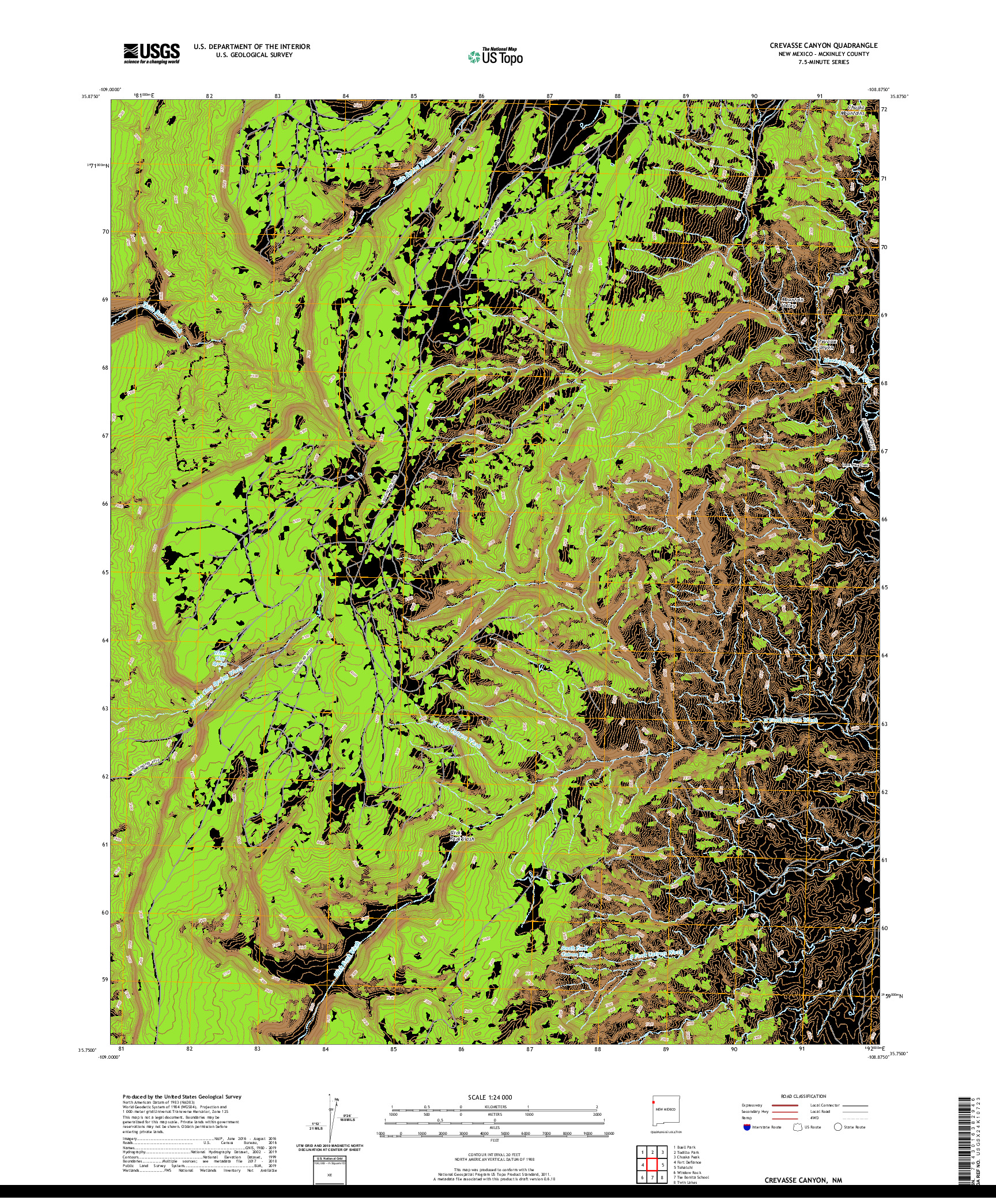 USGS US TOPO 7.5-MINUTE MAP FOR CREVASSE CANYON, NM 2020