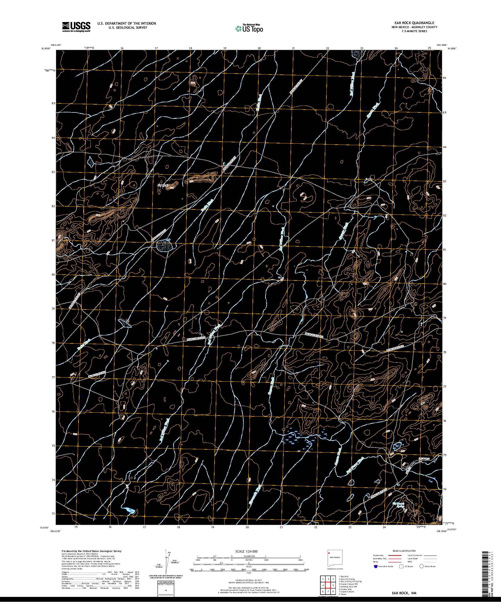 USGS US TOPO 7.5-MINUTE MAP FOR EAR ROCK, NM 2020