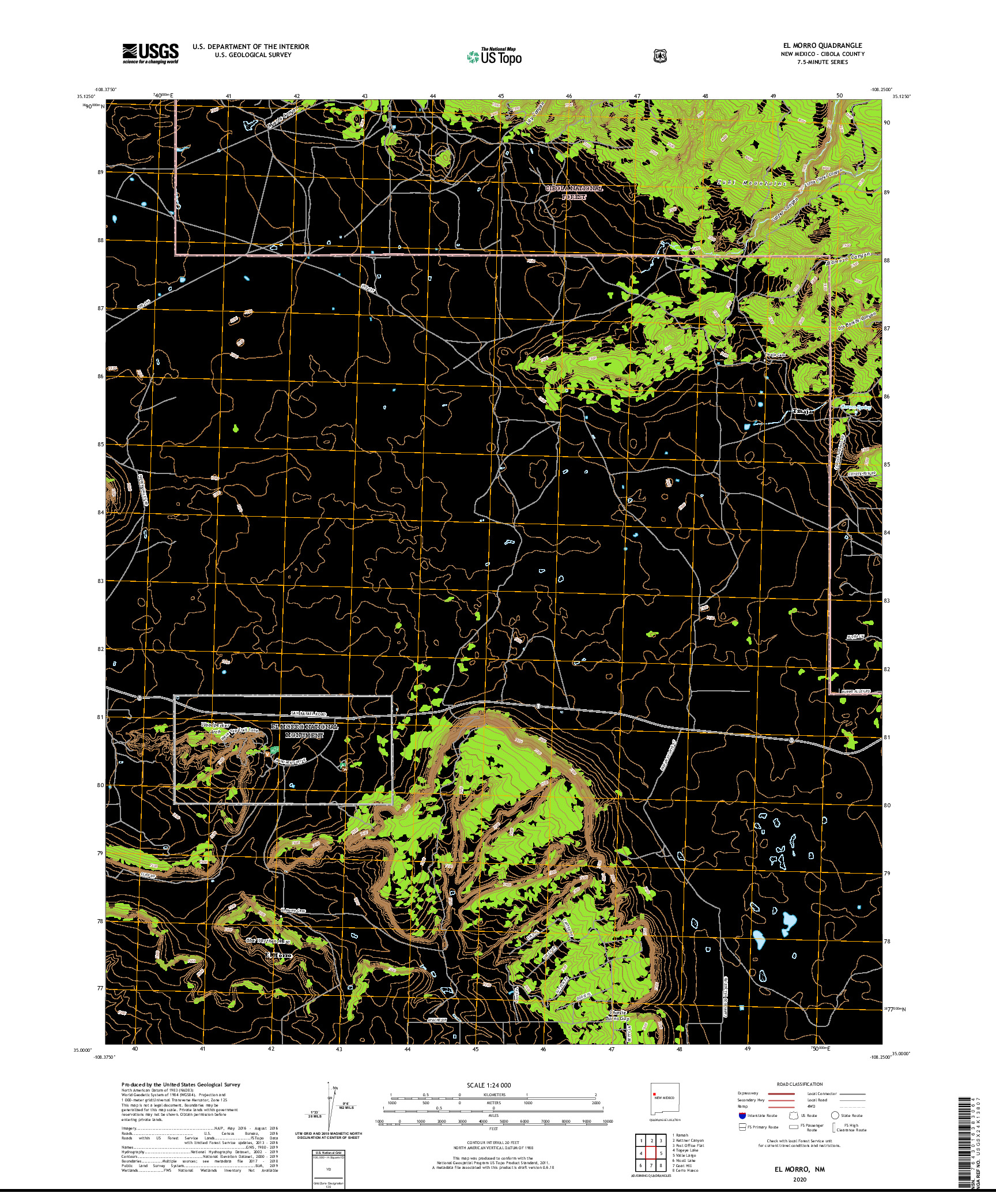 USGS US TOPO 7.5-MINUTE MAP FOR EL MORRO, NM 2020