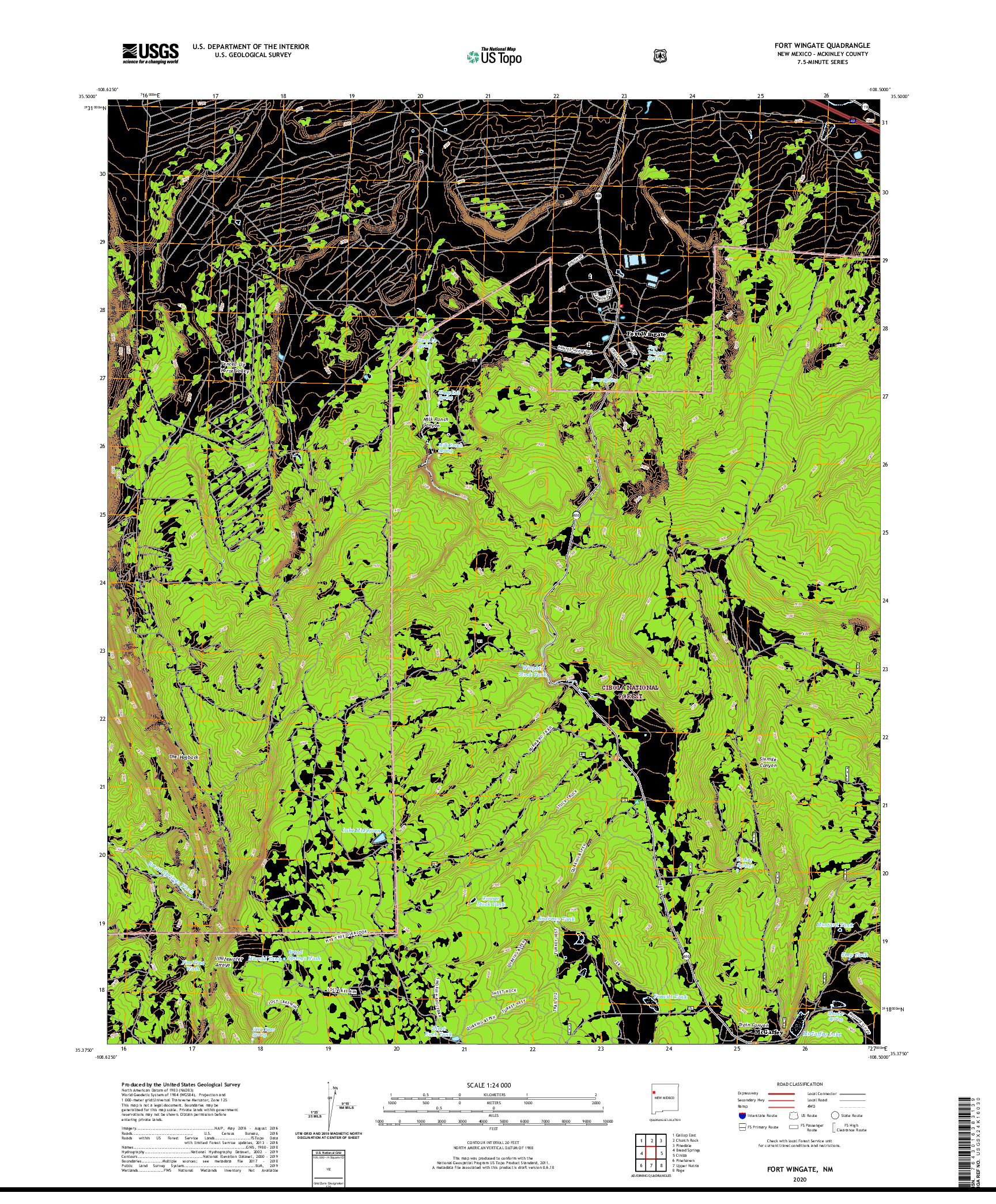 USGS US TOPO 7.5-MINUTE MAP FOR FORT WINGATE, NM 2020